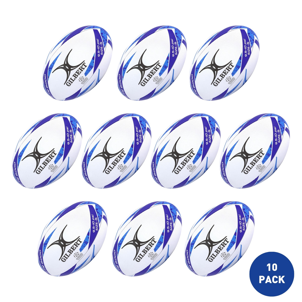 Gilbert G-TR6000 Size 5 Training Rugby Ball - 10 Pack