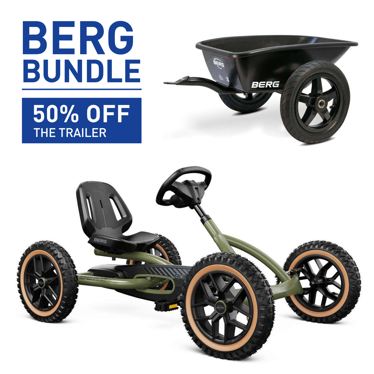 BERG Buddy Trail Green Go-Kart and Trailer