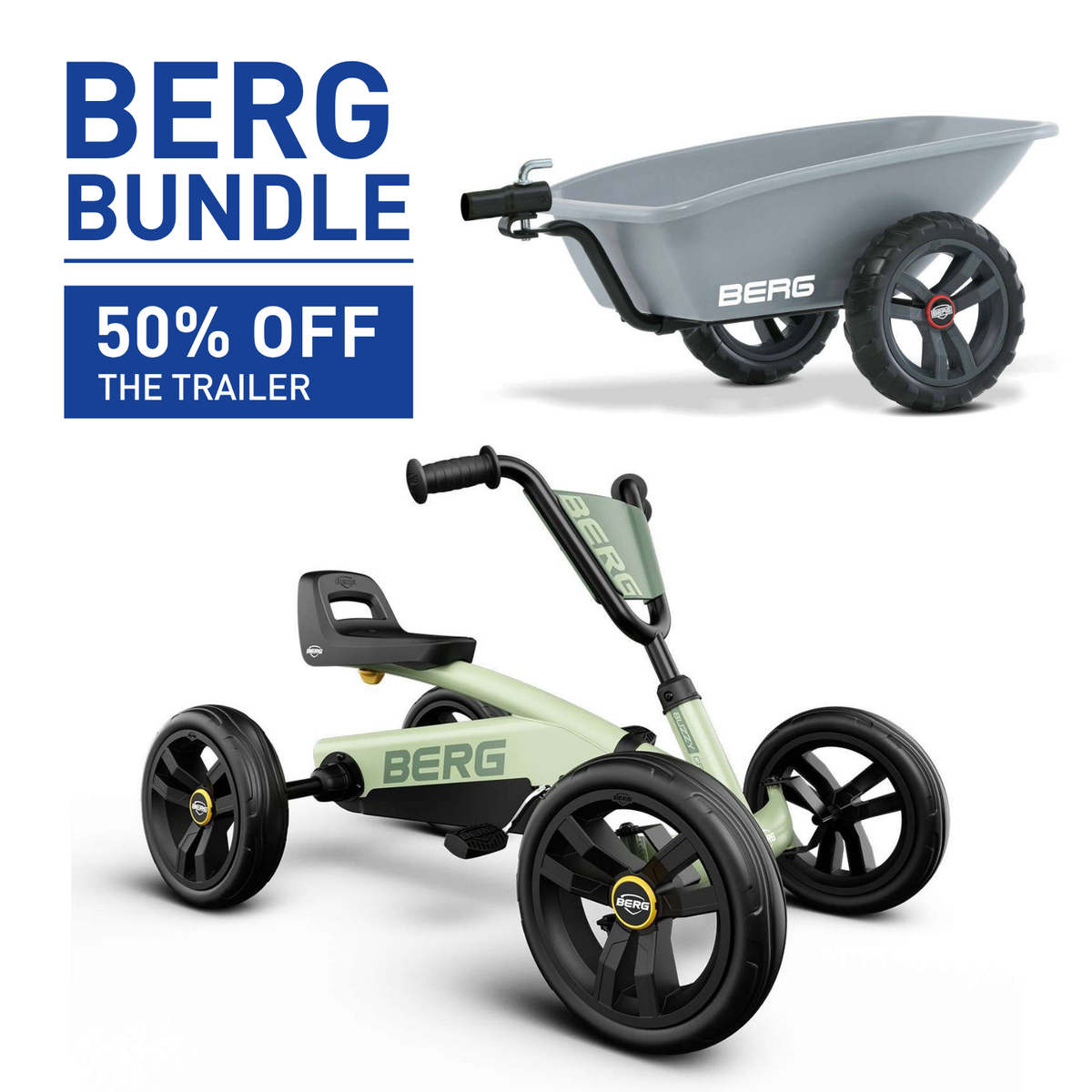BERG Buzzy Green Go-Kart & Trailer