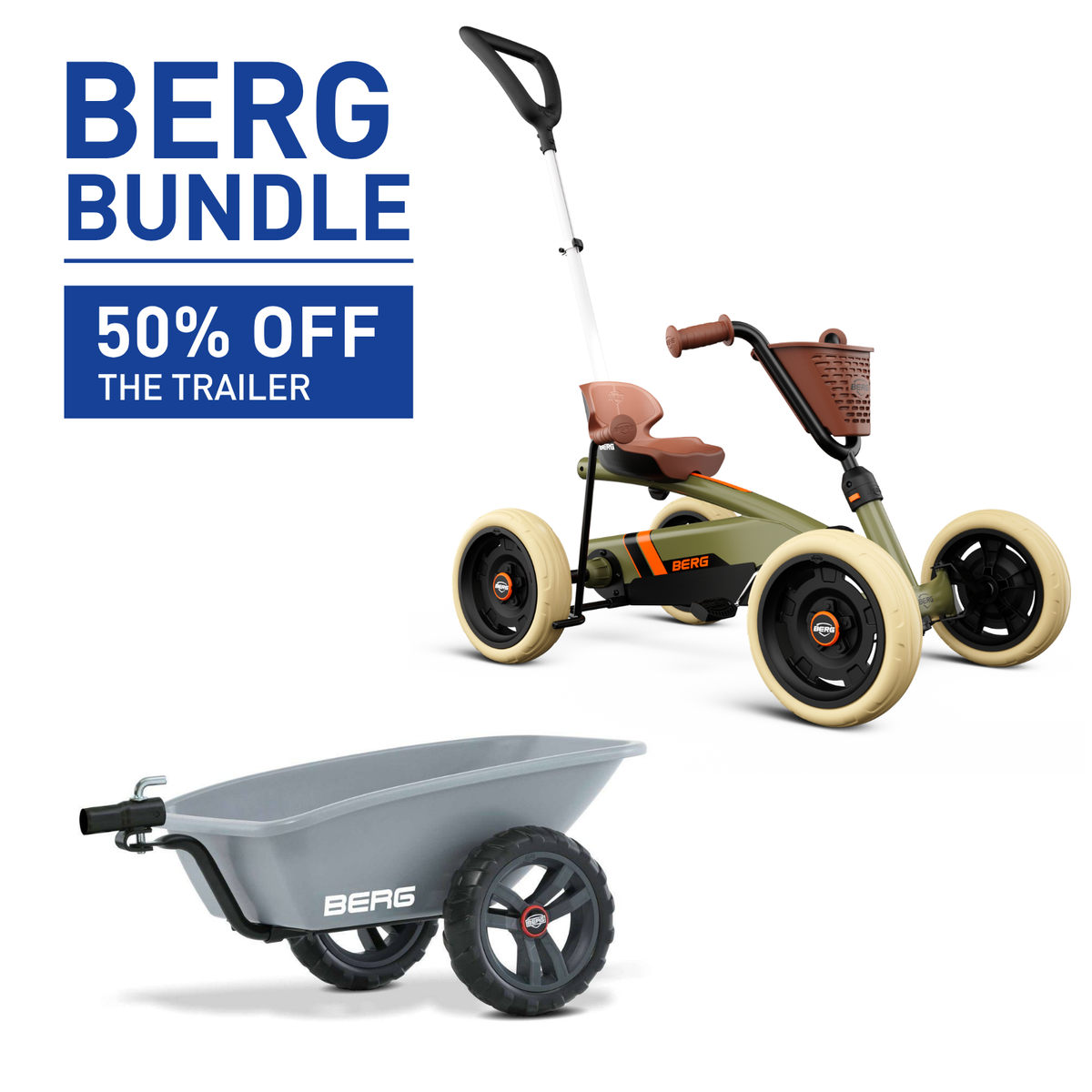 BERG Buzzy Retro 2-in-1 Green Go-Kart & Trailer
