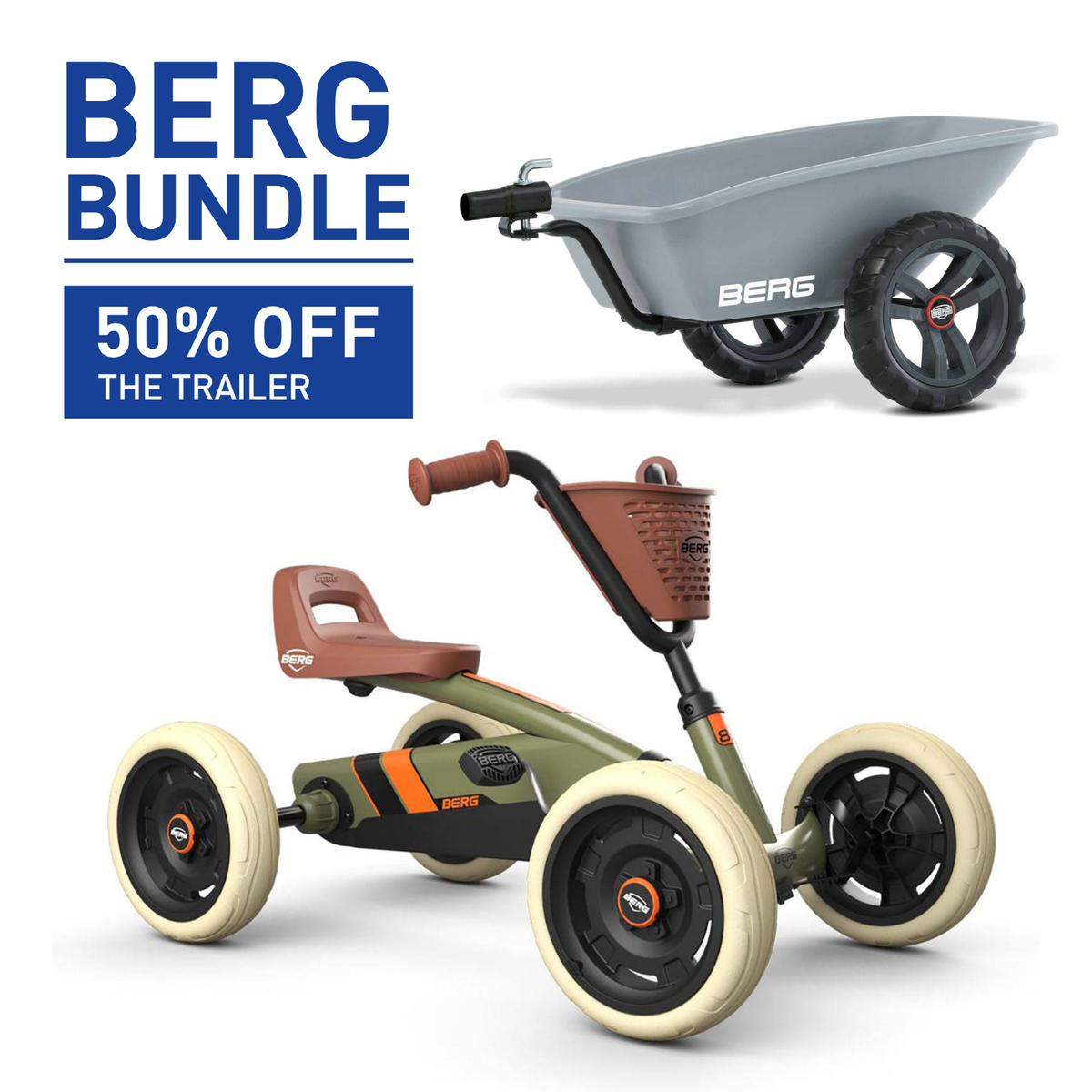 BERG Buzzy Retro Green Go-Kart & Trailer