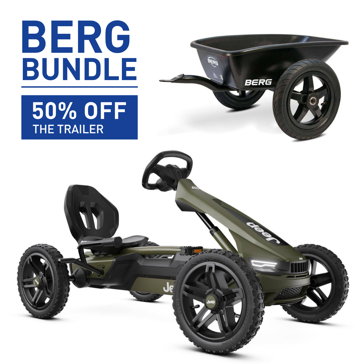 BERG Jeep® Rally Cherokee Go-Kart and Trailer