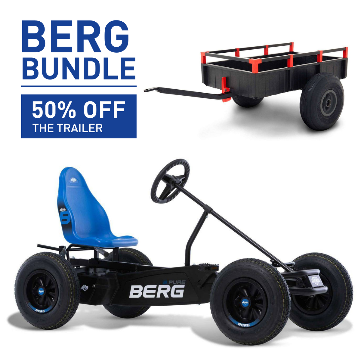 BERG XL B.Pure Blue BFR Go-Kart and Trailer
