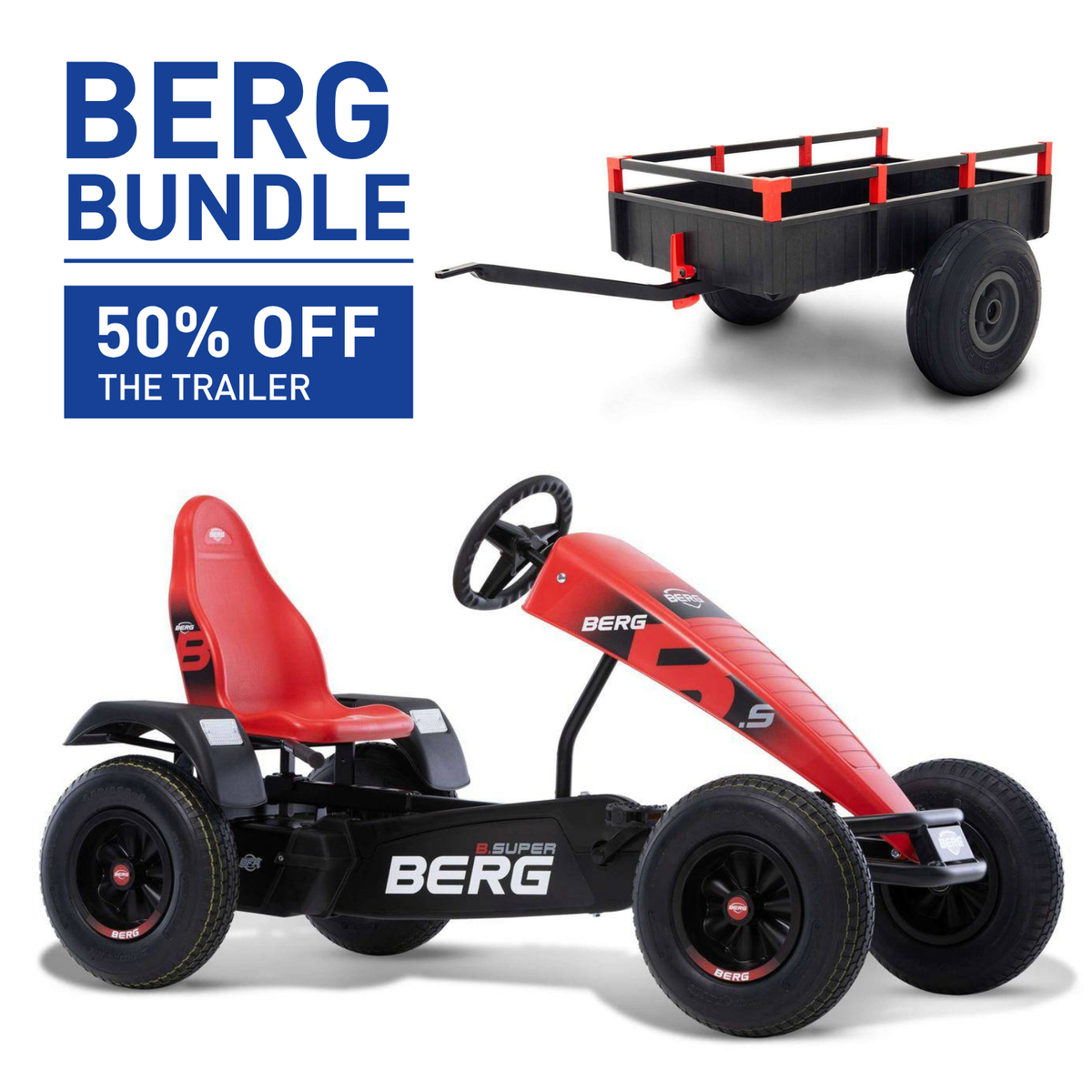 BERG XL B.Super Red BFR Go-Kart and Trailer