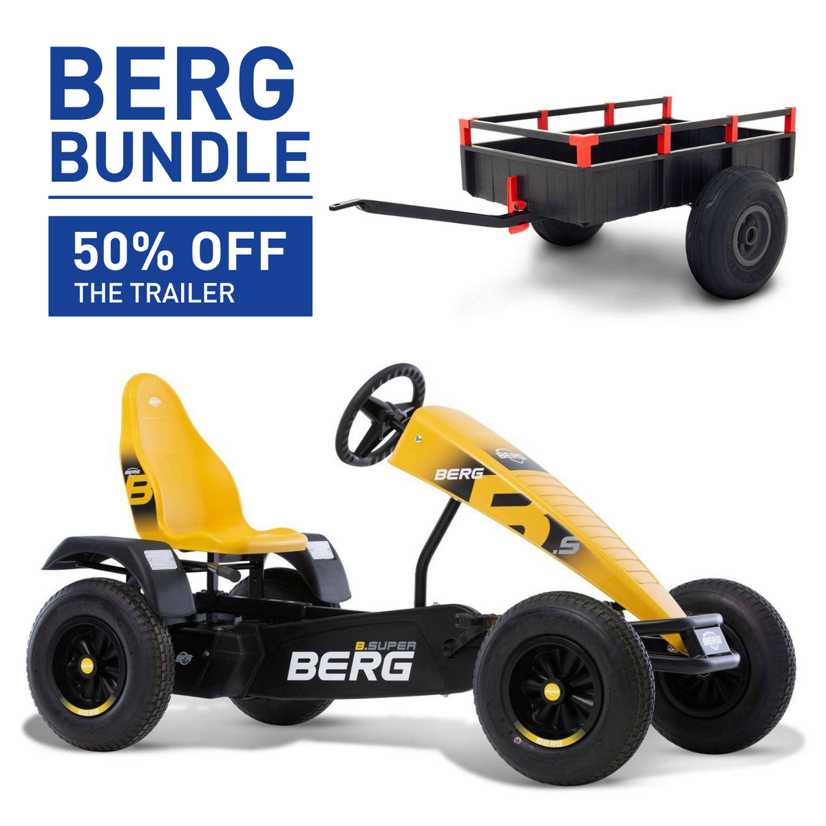 BERG XL B.Super Yellow BFR Go-Kart and Trailer