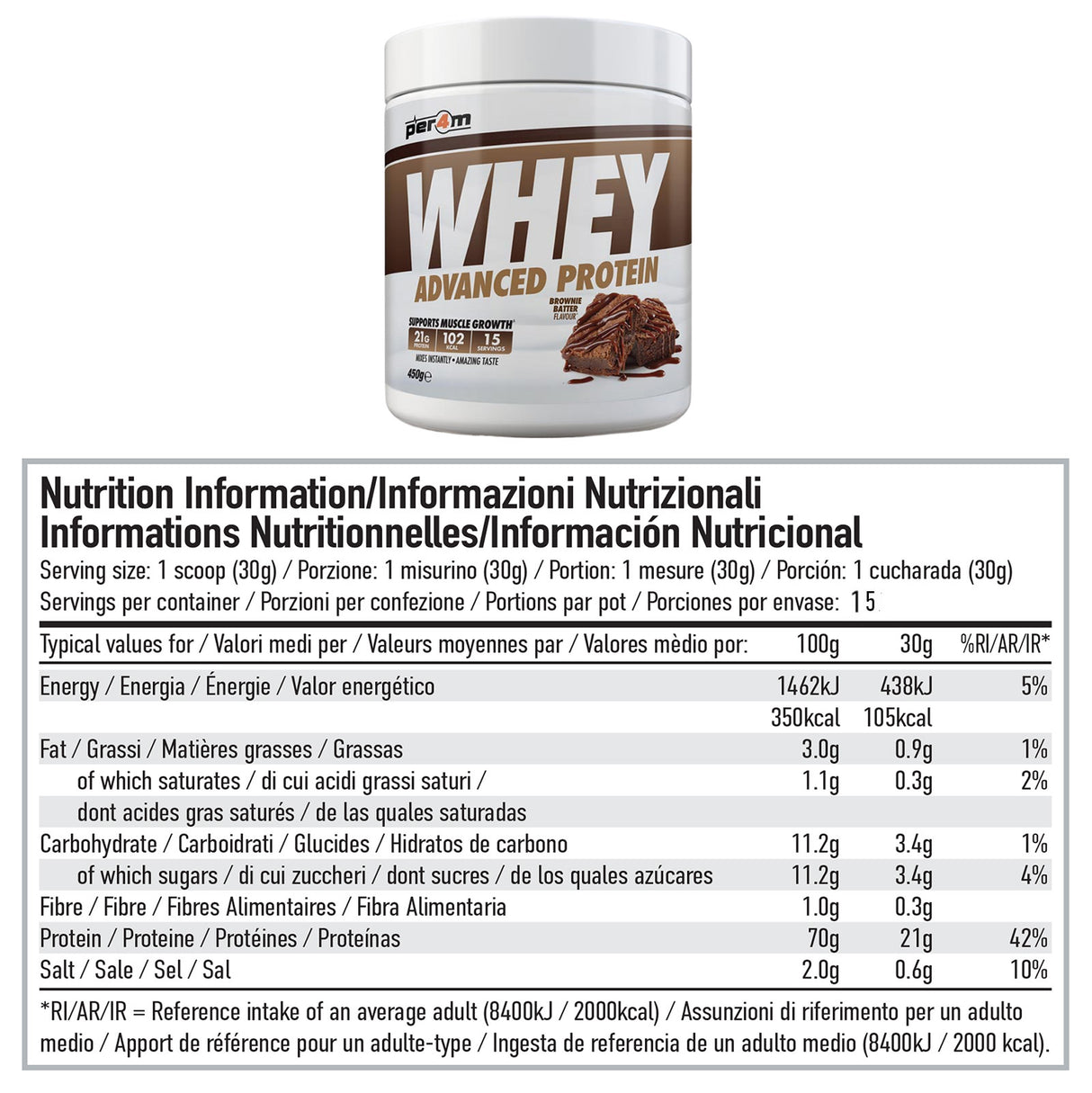 Per4m Whey Protein 450g - Brownie Nutrition Info
