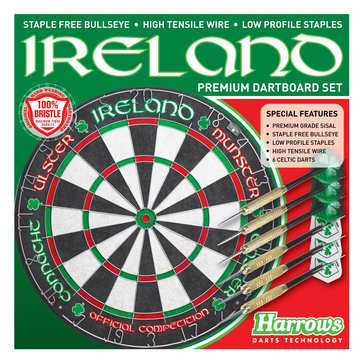 Harrows Ireland Themed Premium Grade Sisal Dartboard Set