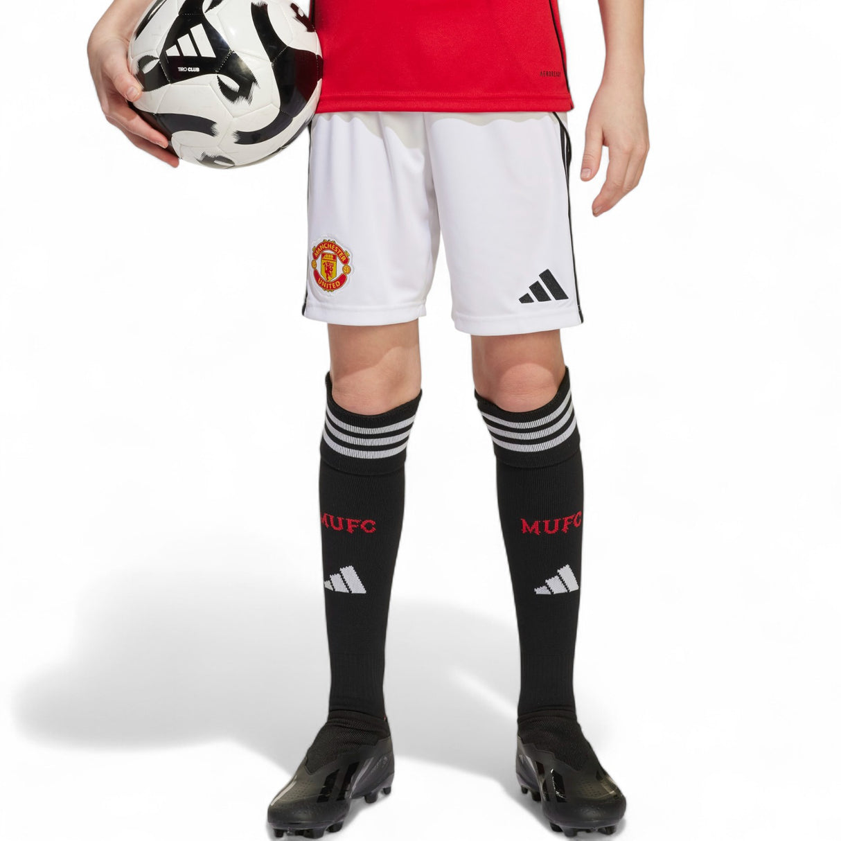 adidas Manchester United Football 2025/26 Kids Home Shorts Model Front View