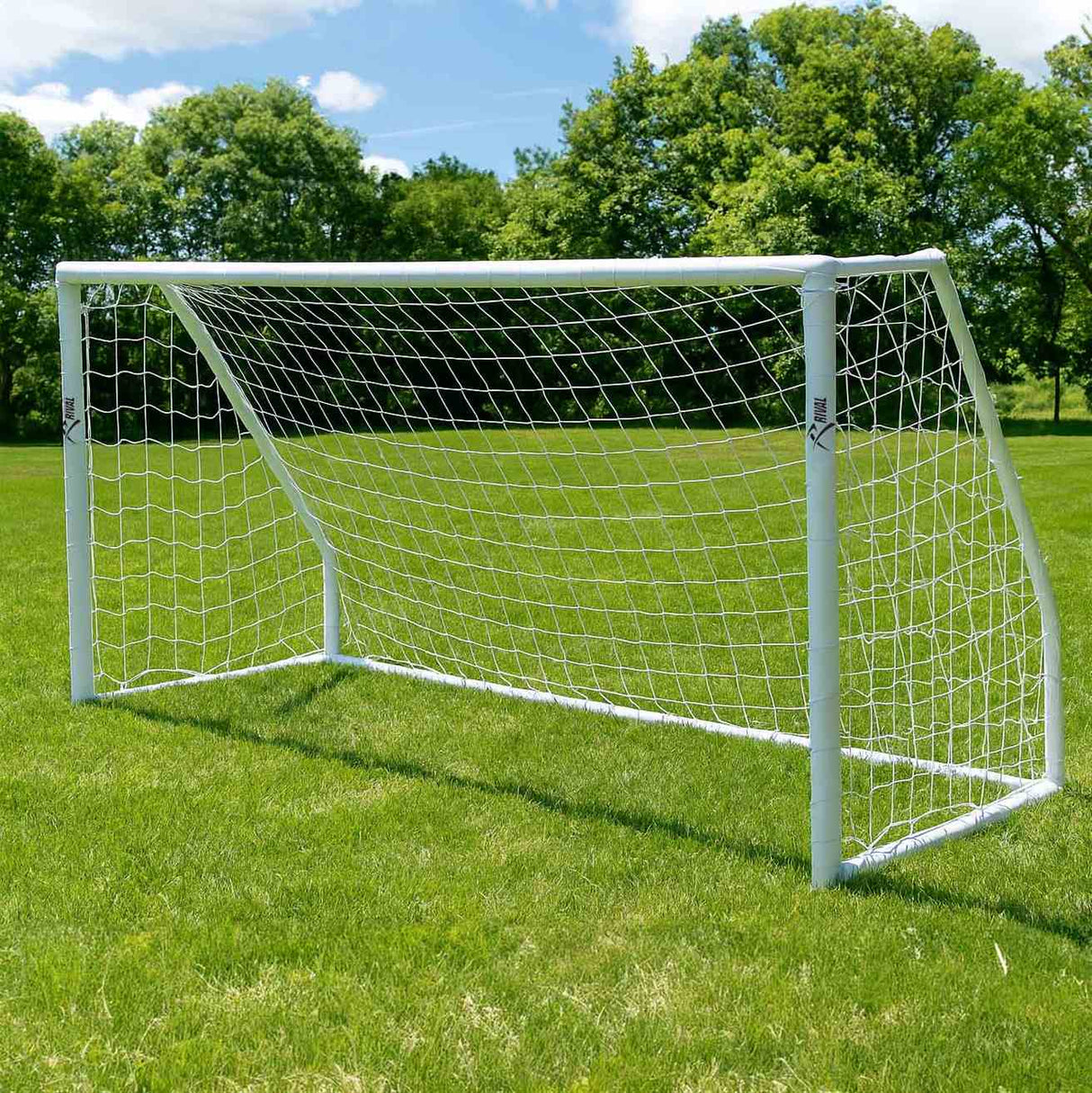 Rival 8ft x 4ft Outdoor PVC Football Goal Lifetstyle Front Side View