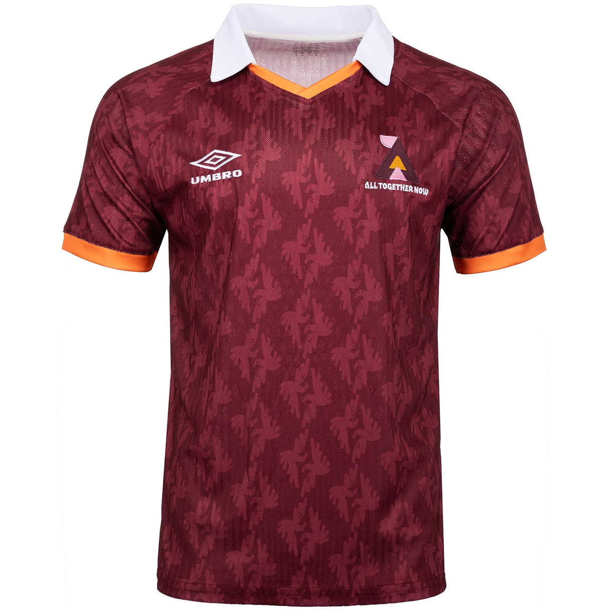 Umbro All Together Now Festival Adults Short Sleeved Retro Jersey Maroon Front View