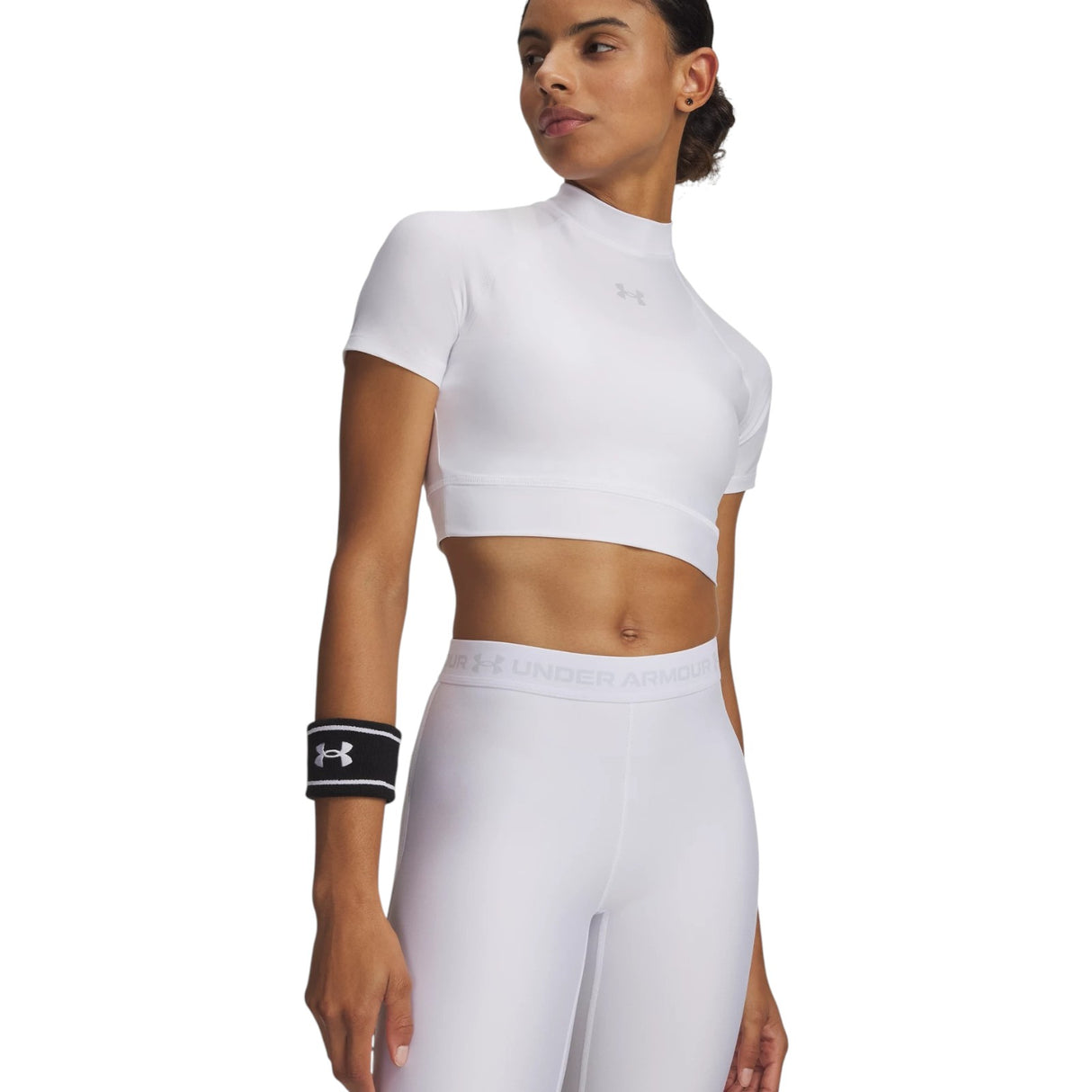 UA Womens HeatGear Crop Mock SS White
