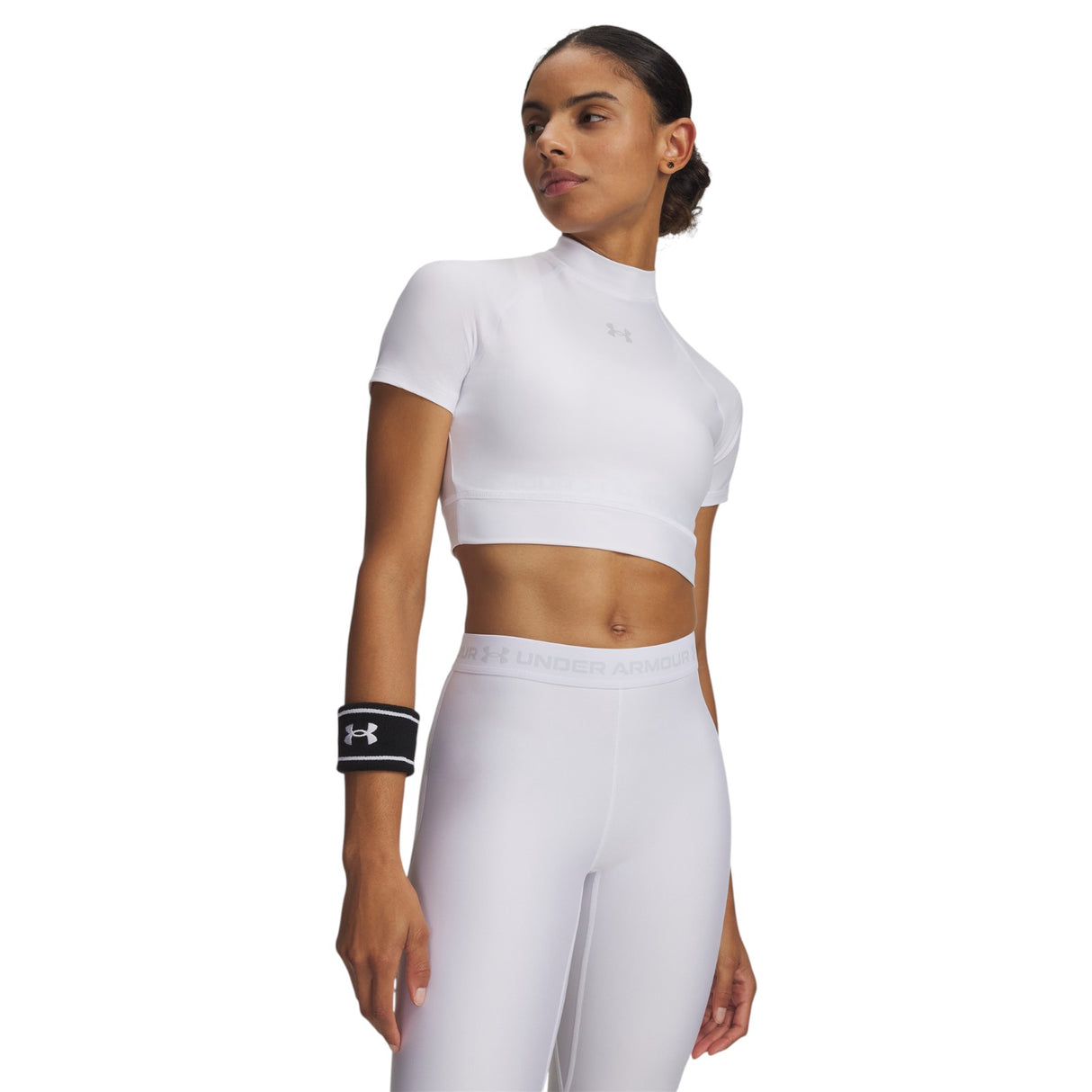 UA Womens HeatGear Crop Mock SS White