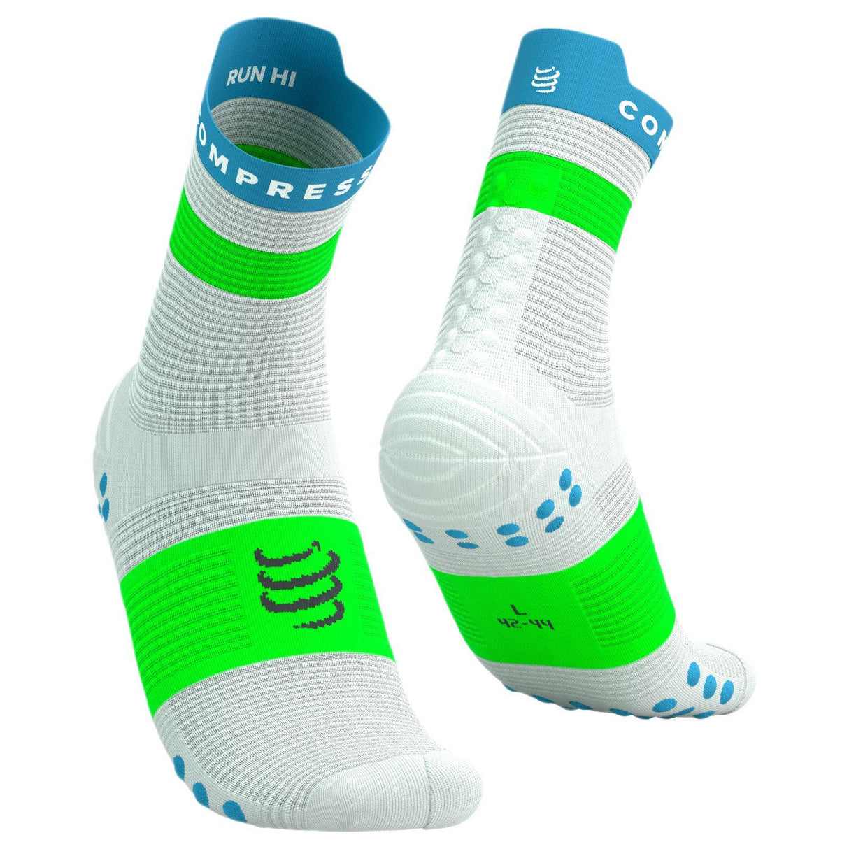 Compressport Pro Racing V4.0 Run High Socks - White / Blue / Green