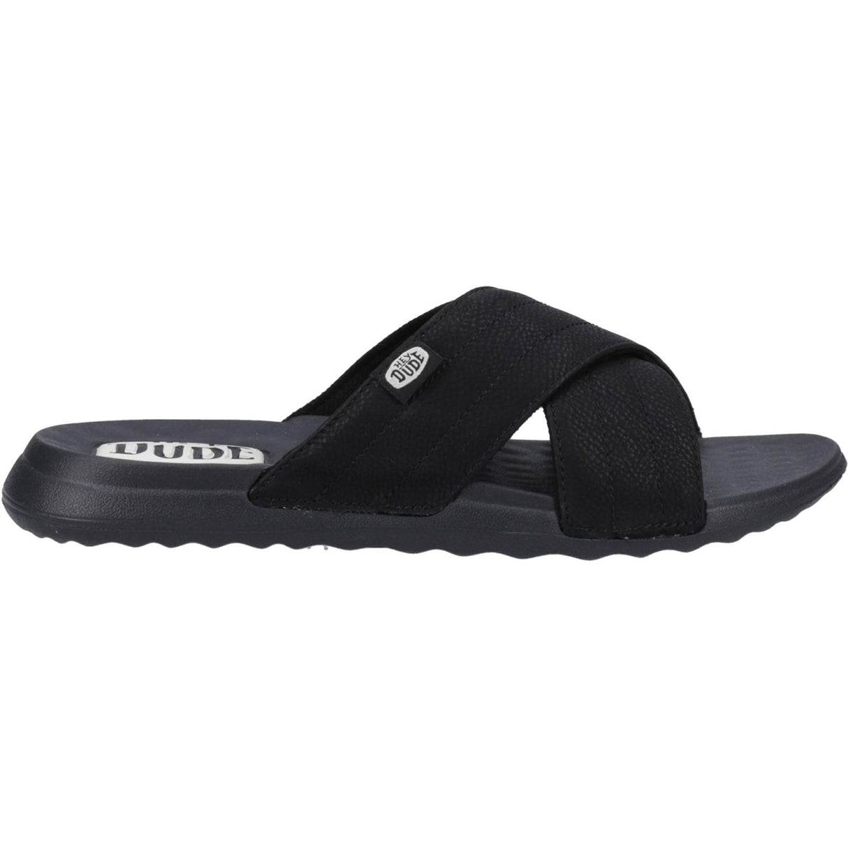 HEYDUDE Womens Christi Slide Distressed Sandal Black