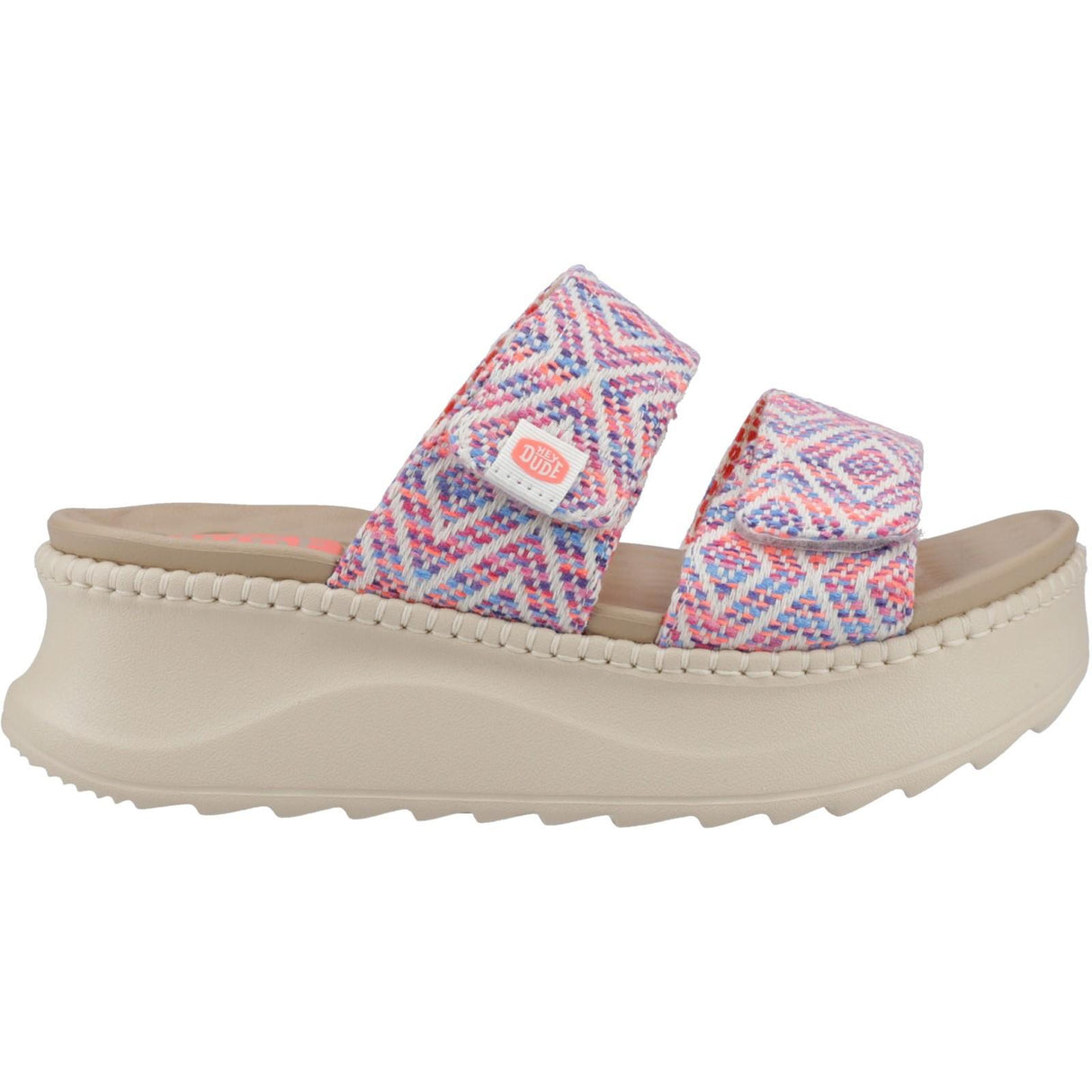 HEYDUDE Womens Delray Slide Surf Baja Sandal Blue/Pink/Multi