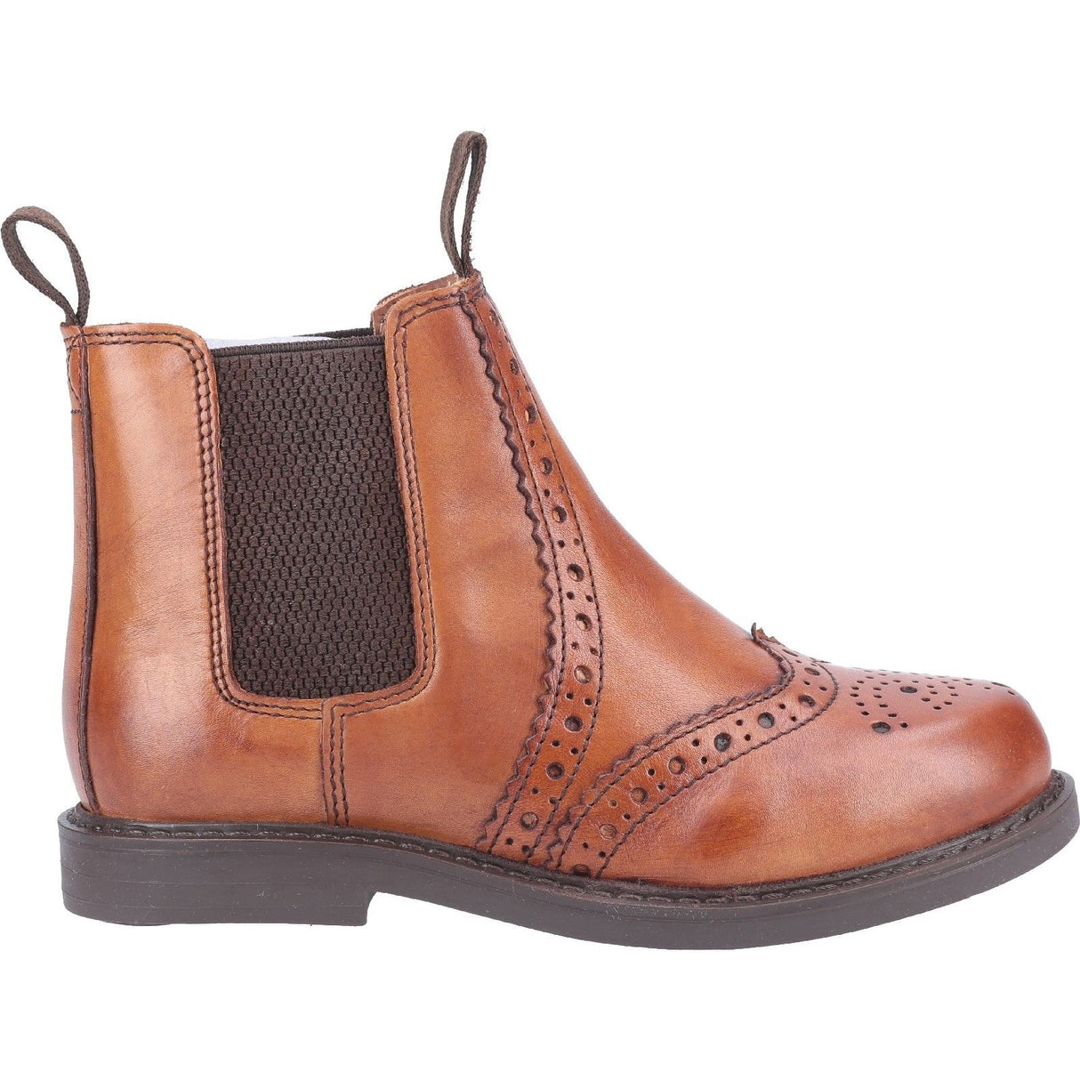 Cotswold Boys Nympsfield Brogue Pull On Chelsea Boots Tan