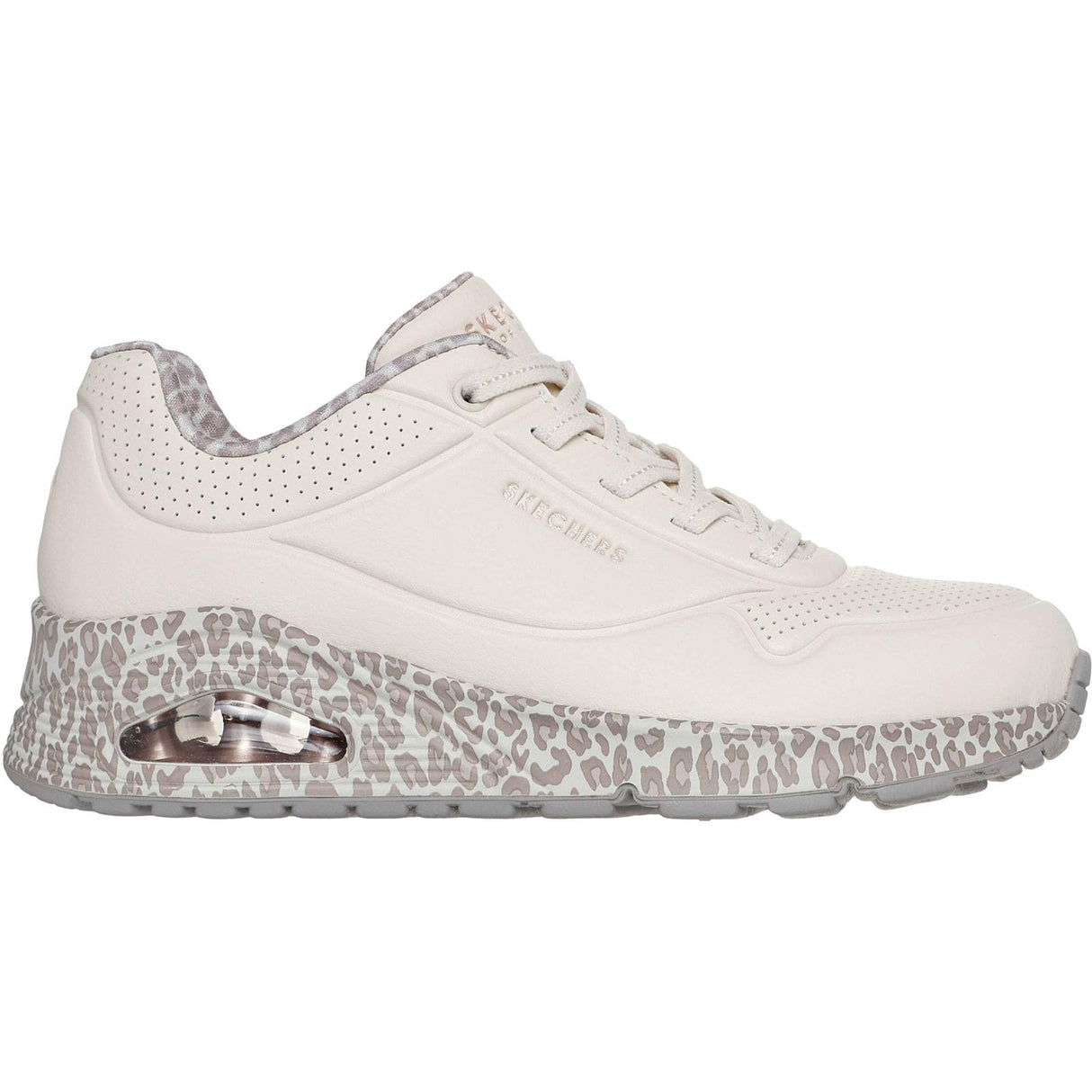 Skechers Womens Uno Safari Time Trainers White/Leopard