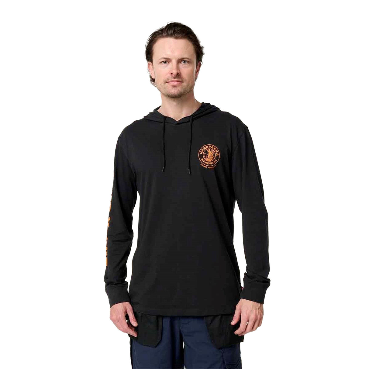 Hard Yakka Mens Hooded Long Sleeve Tee Black