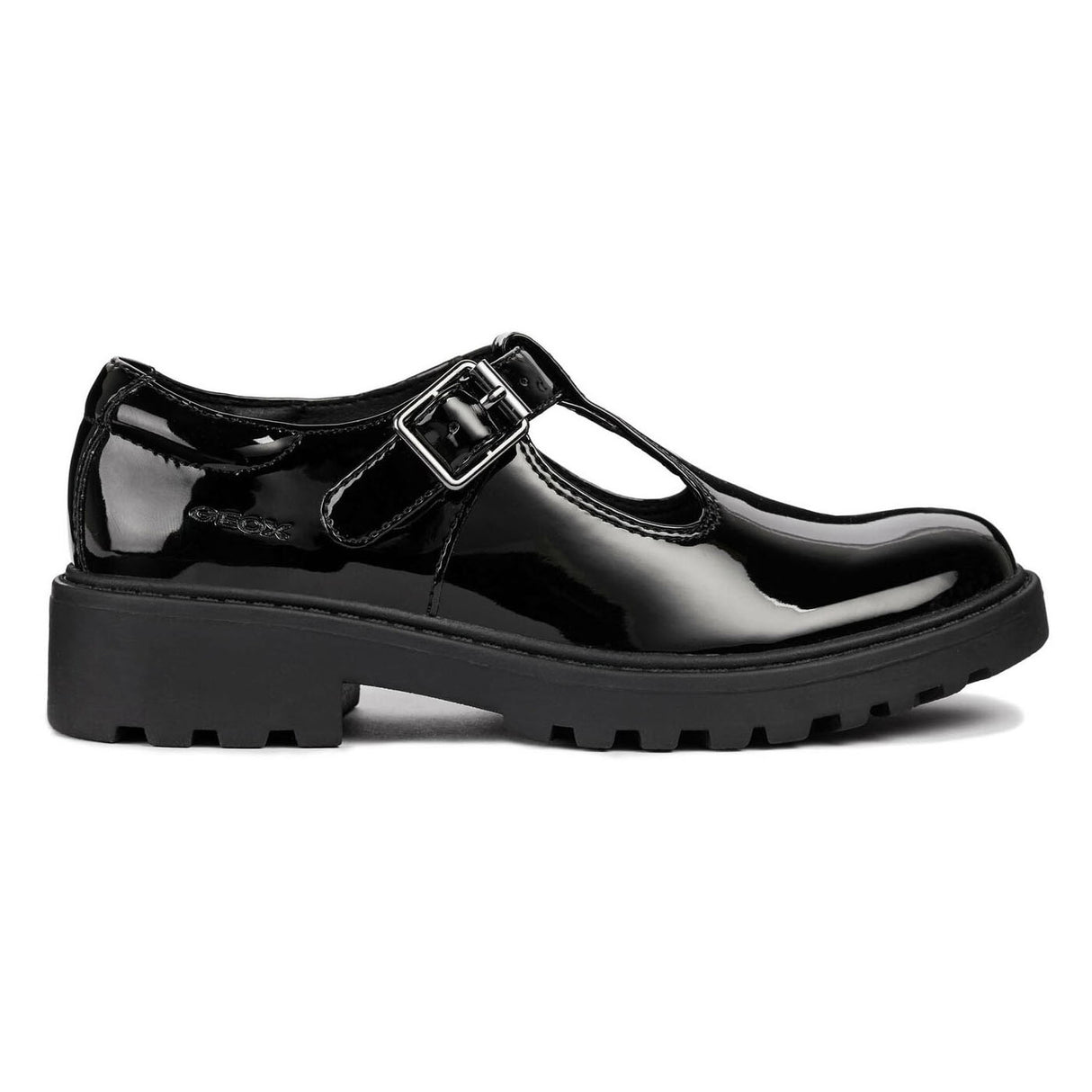 Geox Girls J Casey G. E Buckle Shoe Black Patent