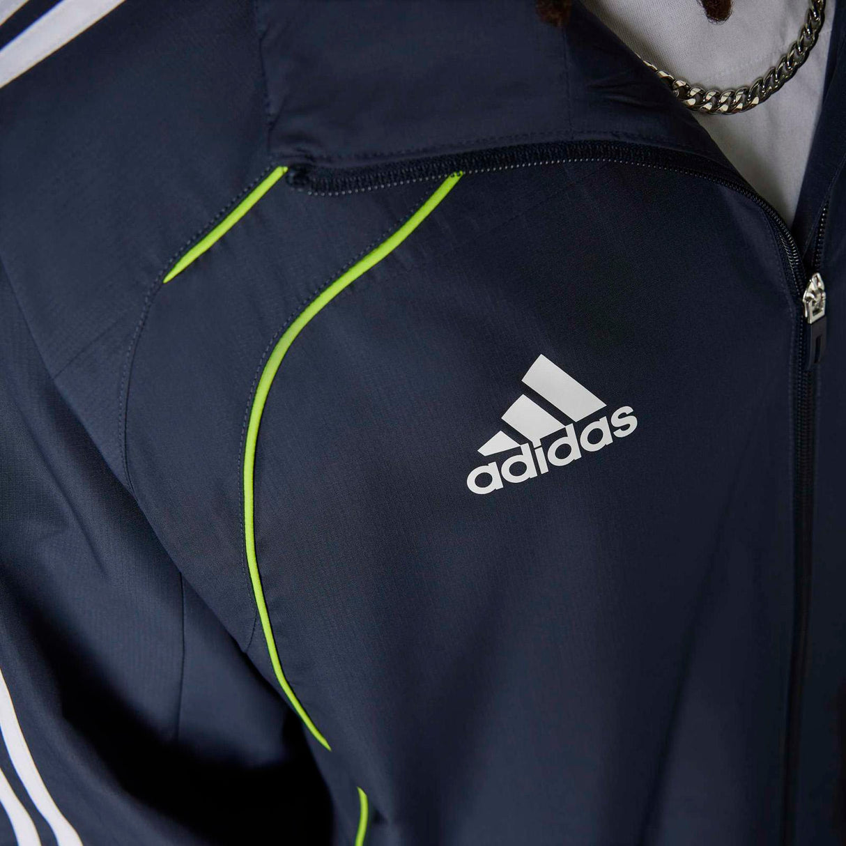 adidas Real Madrid Adults Full-Zip Windbreaker Jacket Model Close-Up adidas Logo View