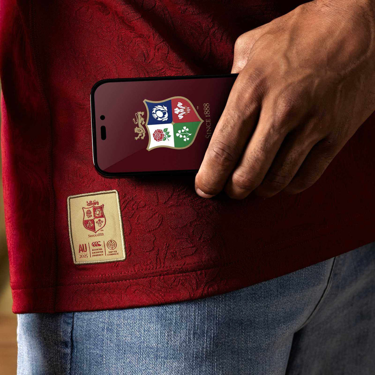 Canterbury British & Irish Lions Rugby 2024/25 Unisex Short Sleeved Replica Jersey Close-Up Model Promotional Image