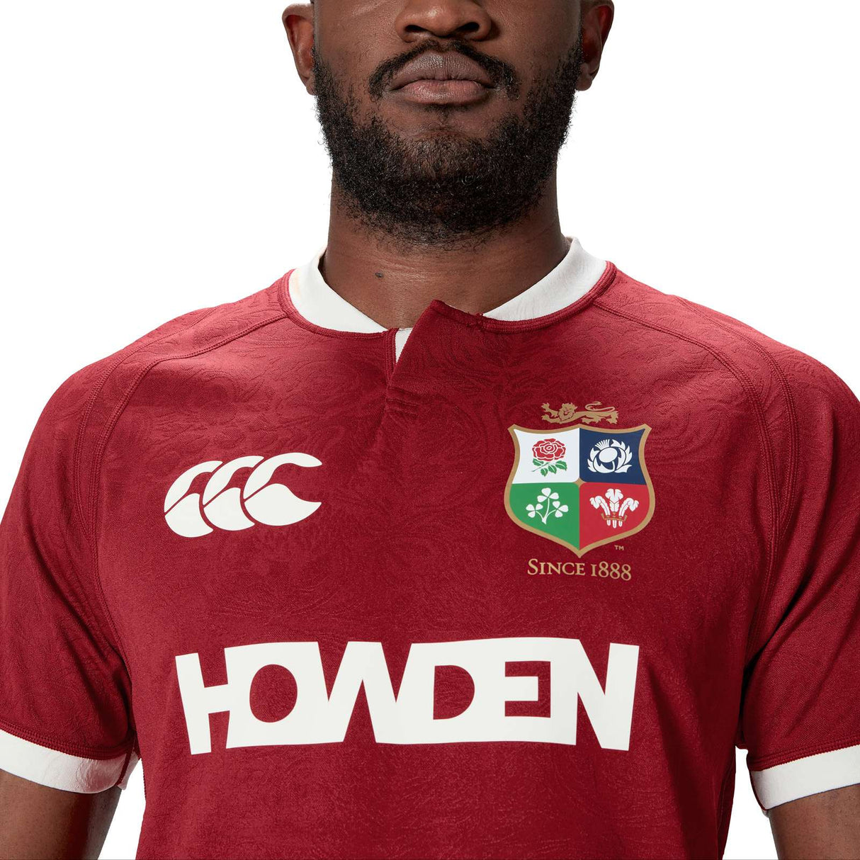 Canterbury British & Irish Lions Rugby 2024/25 Unisex Short Sleeved Replica Jersey Close-Up Male Model Front View