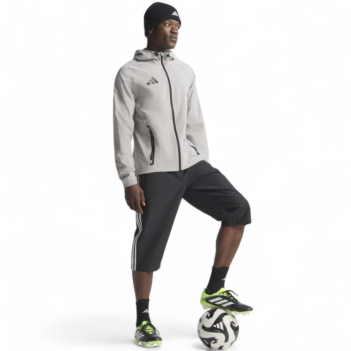 adidas Copa Pure III Elite Adults Firm Ground Rugby Boots Model with Ball Full-Length View