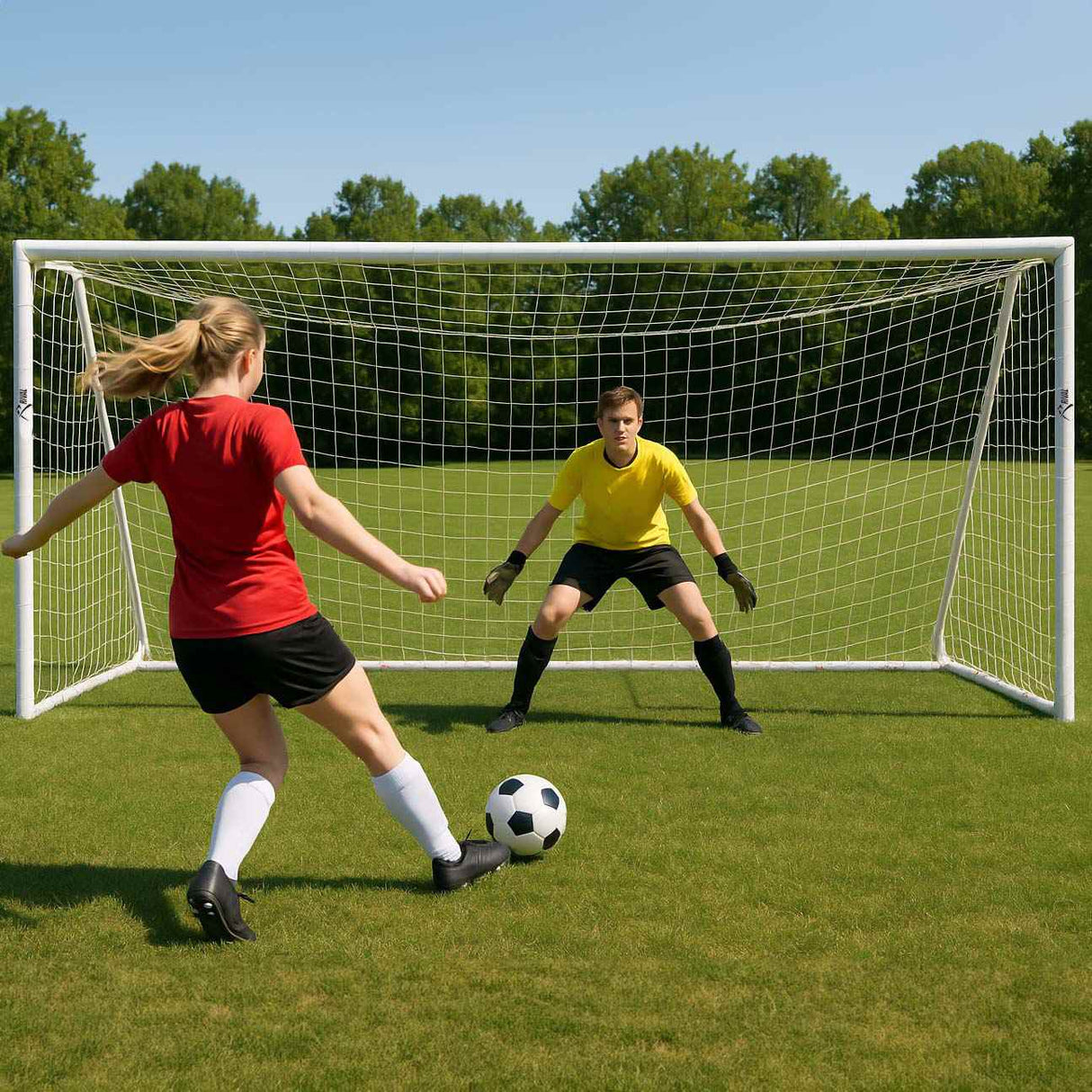 Rival 12ft x 6ft Outdoor PVC Football Goal Lifestyle Kicking Ball View