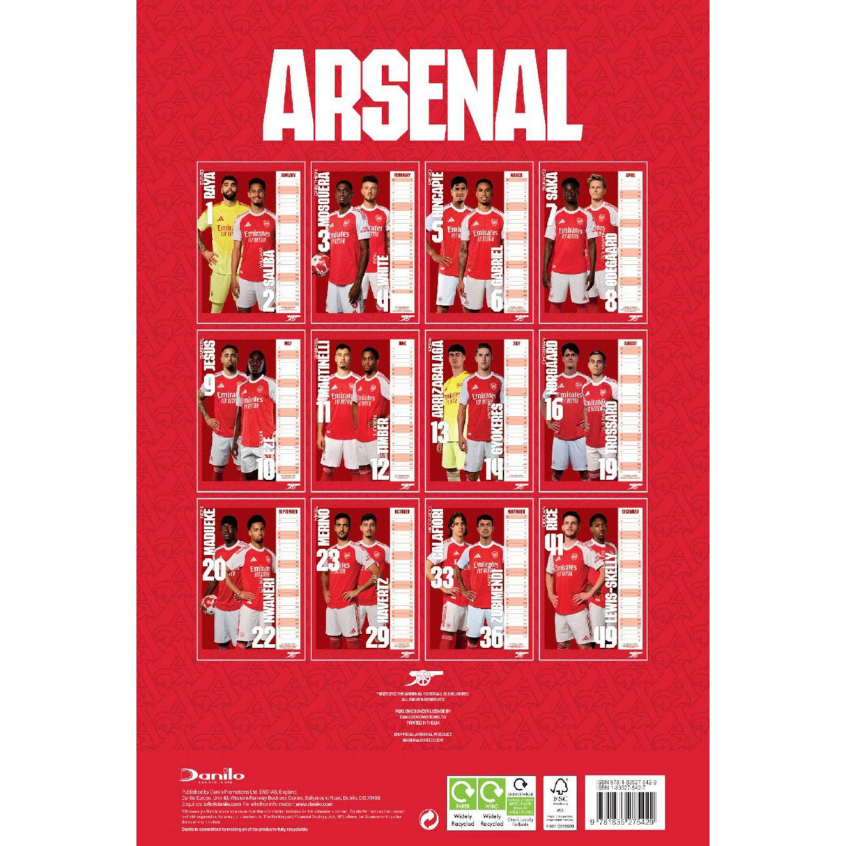 Daricia Arsenal FC 2026 Football Wall Calendar
