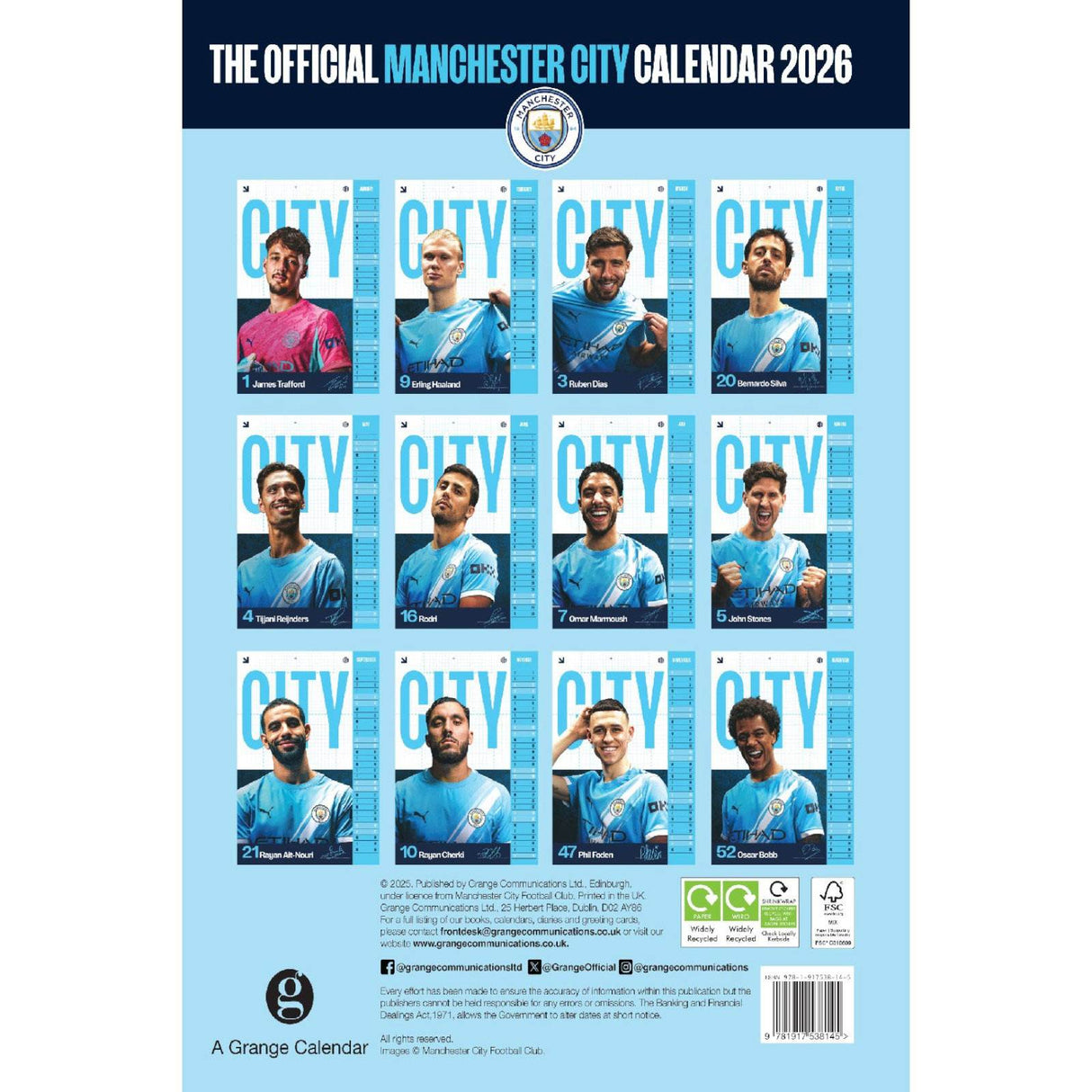 Daricia Manchester City 2026 Football Wall Calendar