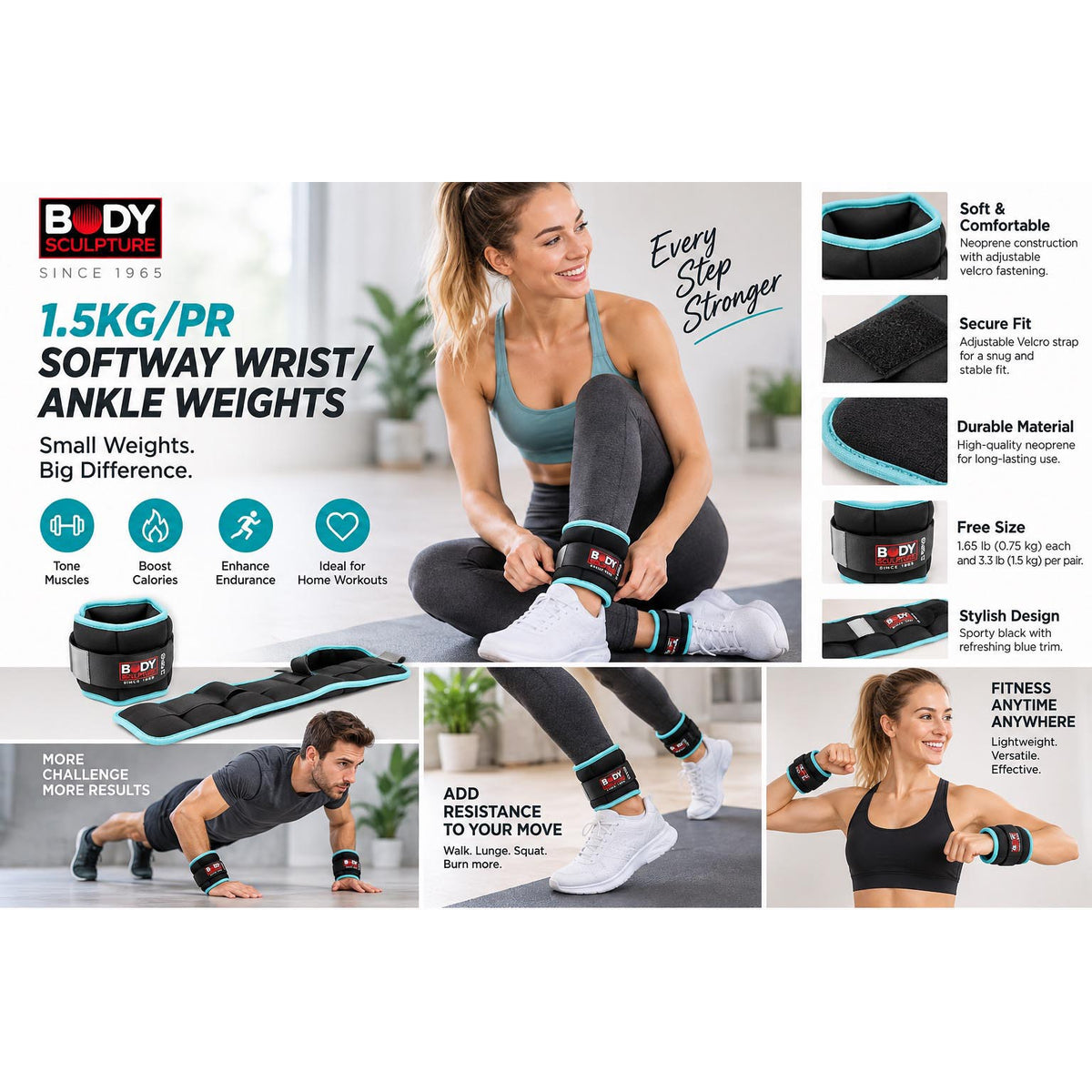 Body Sculpture 1.5kg Softway Wrist and Ankle Weights