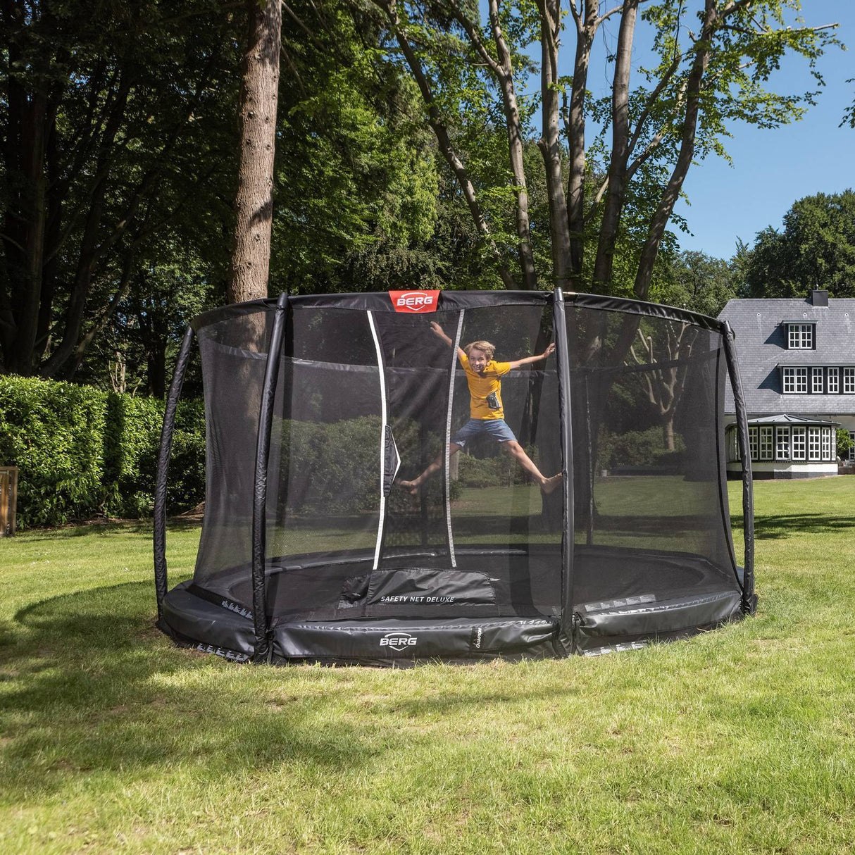 BERG Elite InGround 430 Trampoline Grey + Safety Net DLX XL