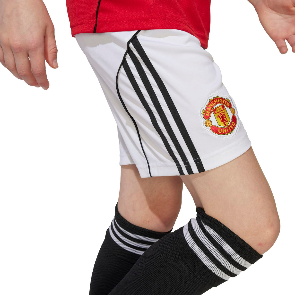 adidas Manchester United Football 2025/26 Kids Home Shorts Model Side View