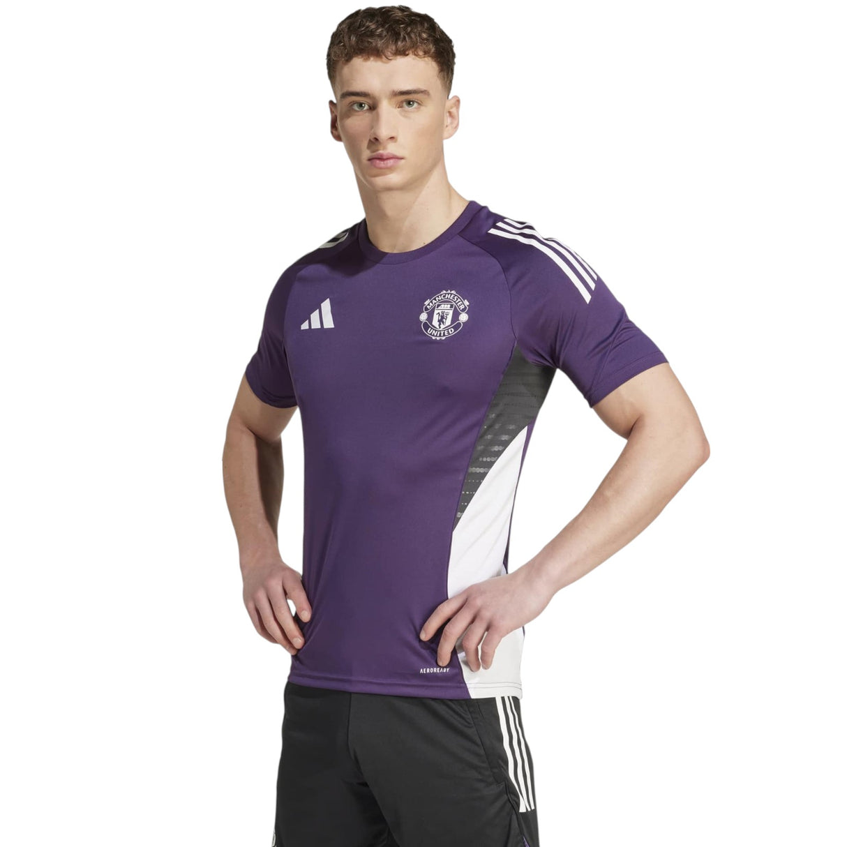 adidas Manchester United Tiro Football 2025/26 Adults Short Sleeved Training Jersey Model Side Front View