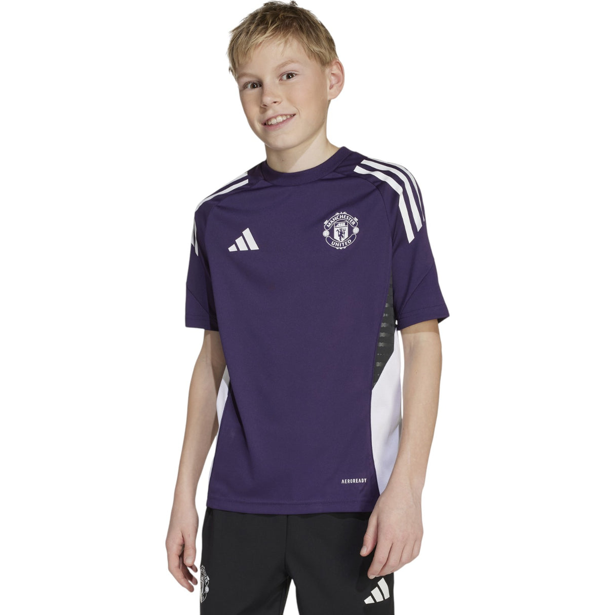 adidas Manchester United Football 2025/26 Kids Short Sleeved Training Jersey Model Front View