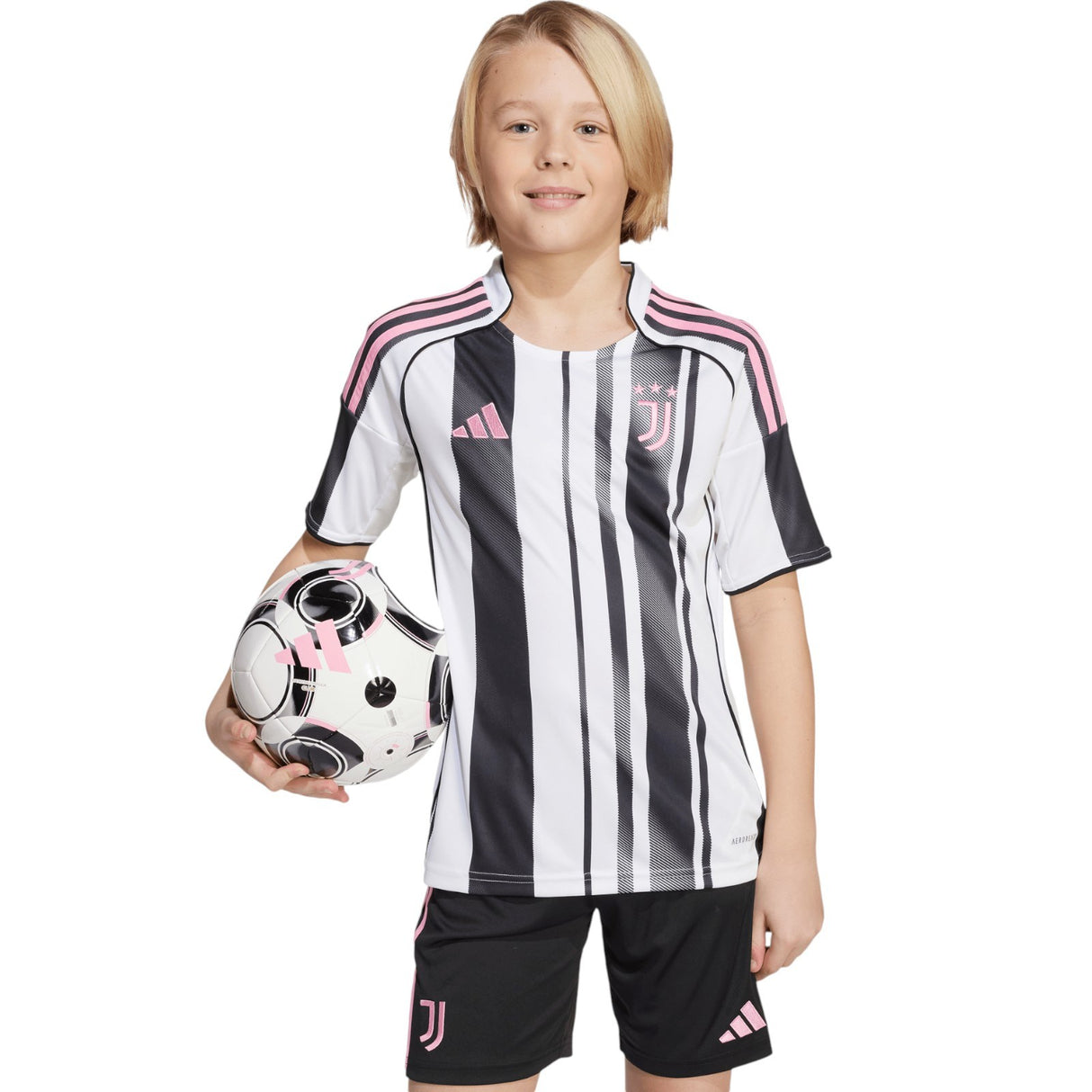 adidas Juventus Football 2025/26 Kids Short Sleeved Home Jersey Model Front View