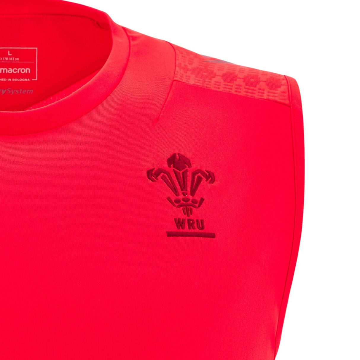 Macron Welsh Rugby 2025/26 Mens Sleeveless Training Singlet Close-Up Crest View