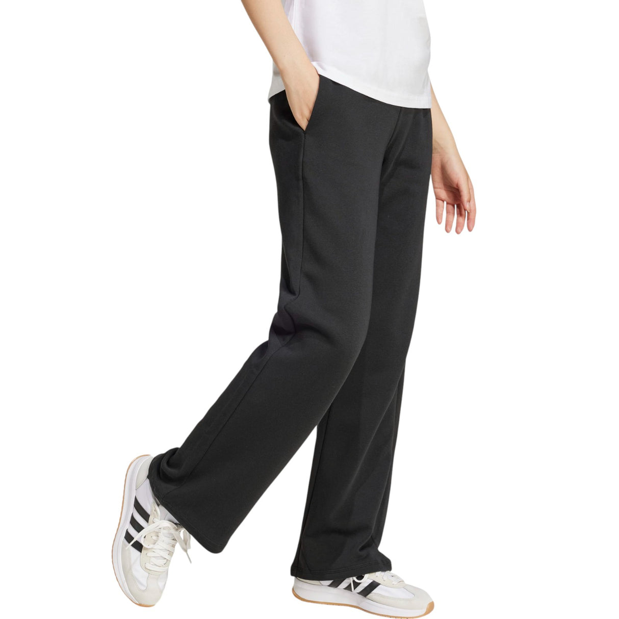 adidas Open Hem Womens Mid-Rise Fleece Training Pant Model Side View