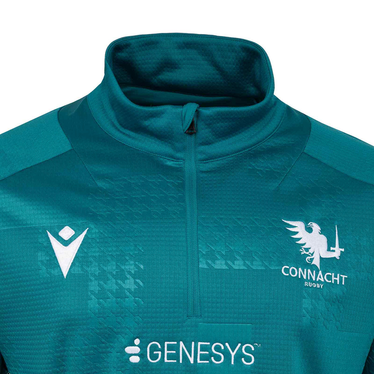 Macron Connacht Rugby 2025/26 Kids Half-Zip Training Top Close-Up Front View