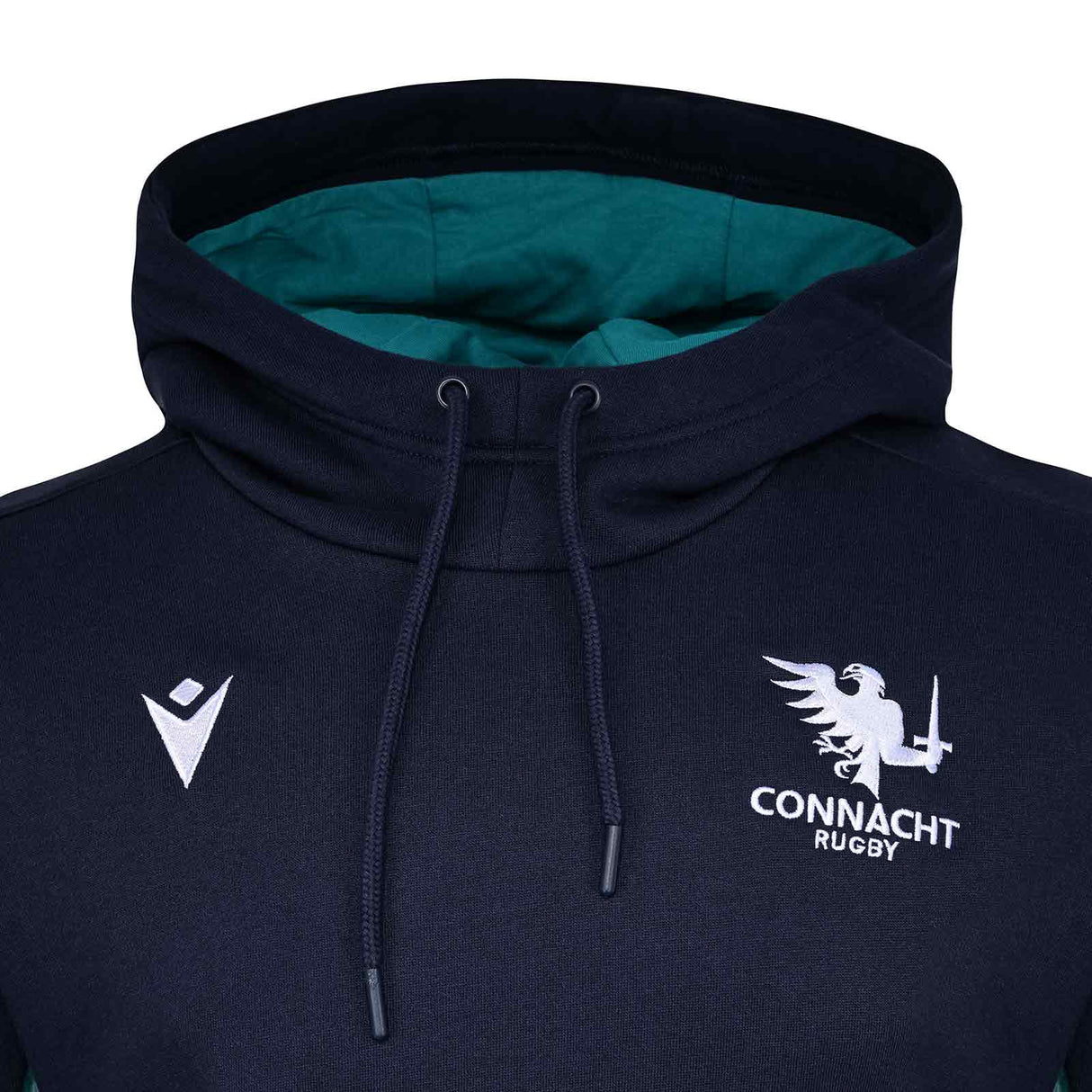 Macron Connacht Rugby 2025/26 Kids Pullover Travel Hoodie Close-Up Front View