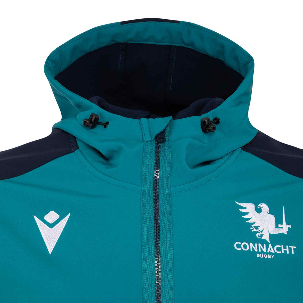 Macron Connacht Rugby 2025/26 Kids Softshell Training Jacket Close-Up Front View