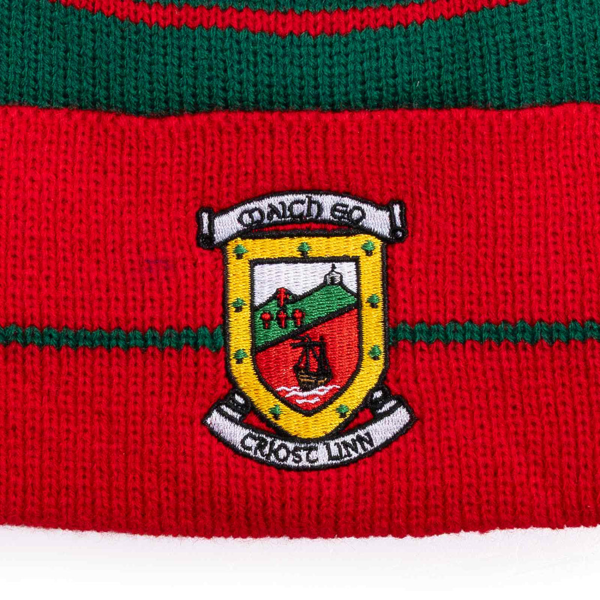 USSI Mayo GAA Football Bobble Beanie Hat Close-Up Crest View