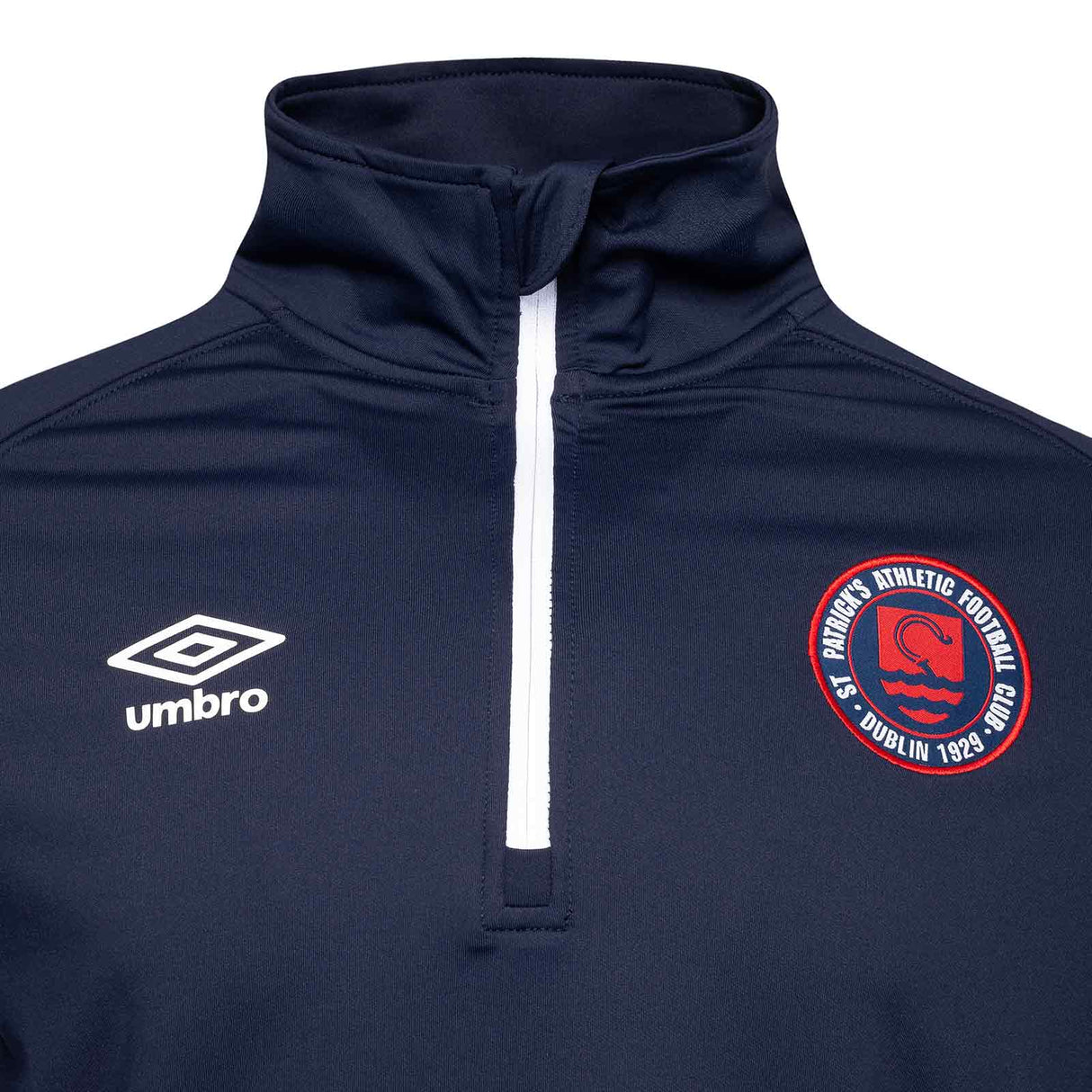 Umbro St Patricks Football Euro 2025 Kids Half-Zip Warm Up Top Close-Up Chest View