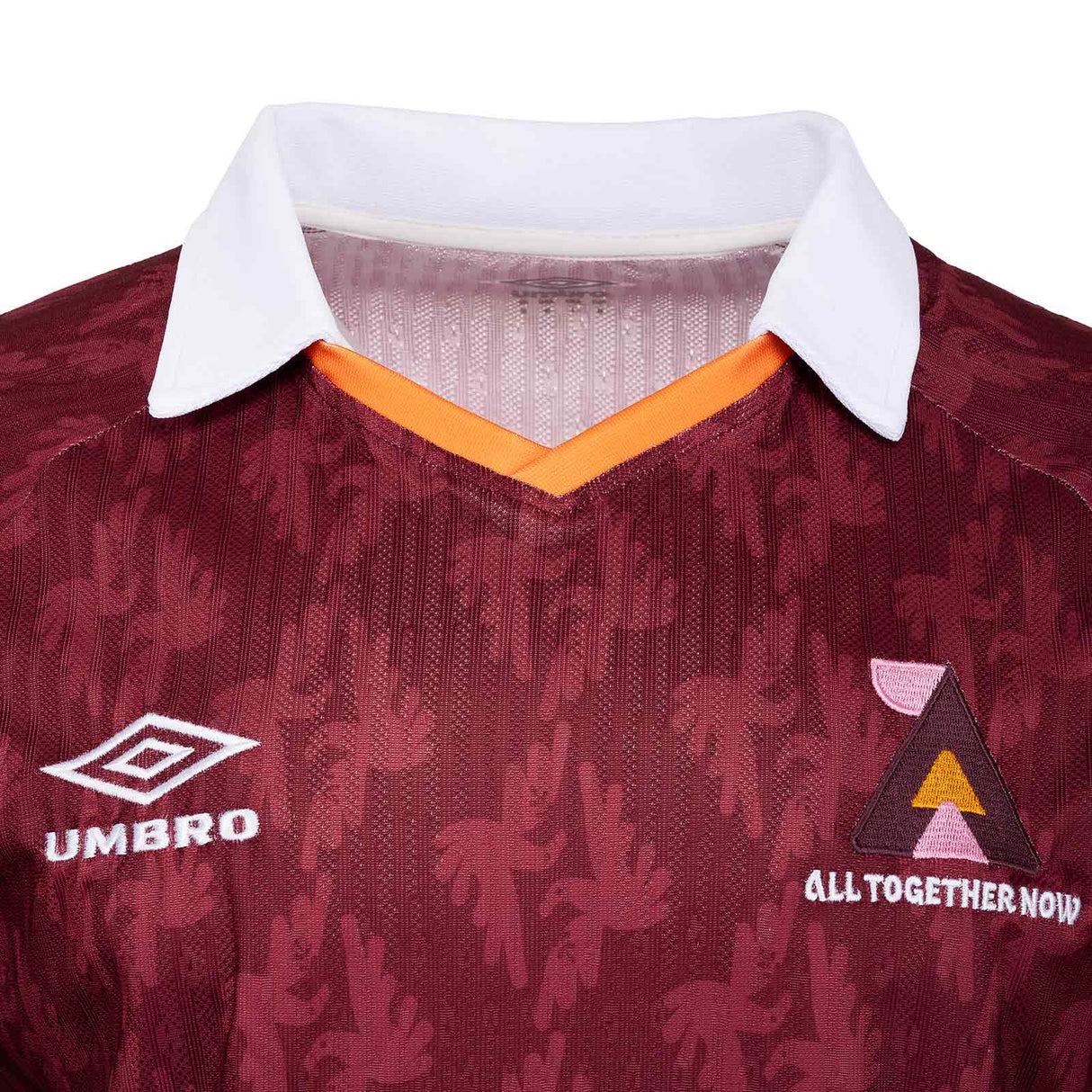 Umbro All Together Now Festival Adults Short Sleeved Retro Jersey Maroon Close-Up Chest View