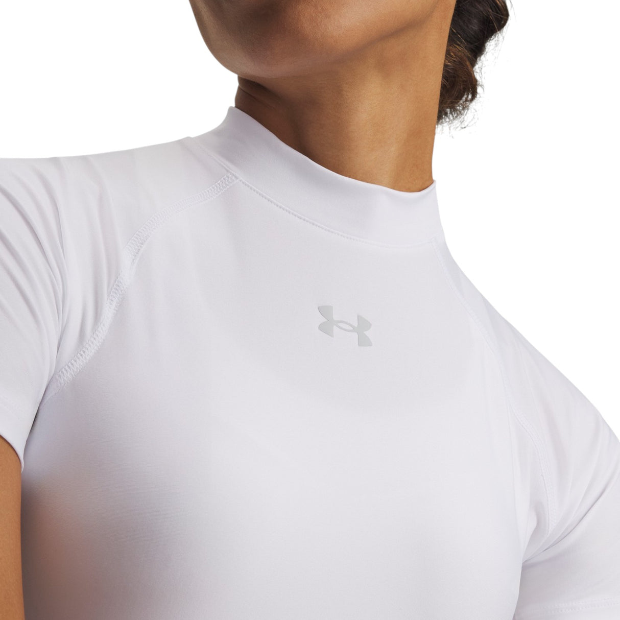 UA Womens HeatGear Crop Mock SS White