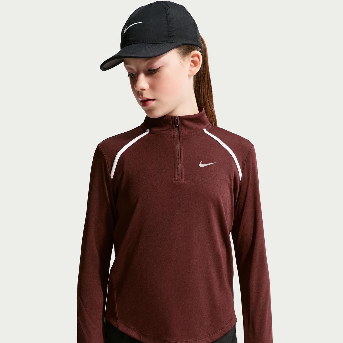 Nike Girls DF Tempo LS Half Zip Maroon
