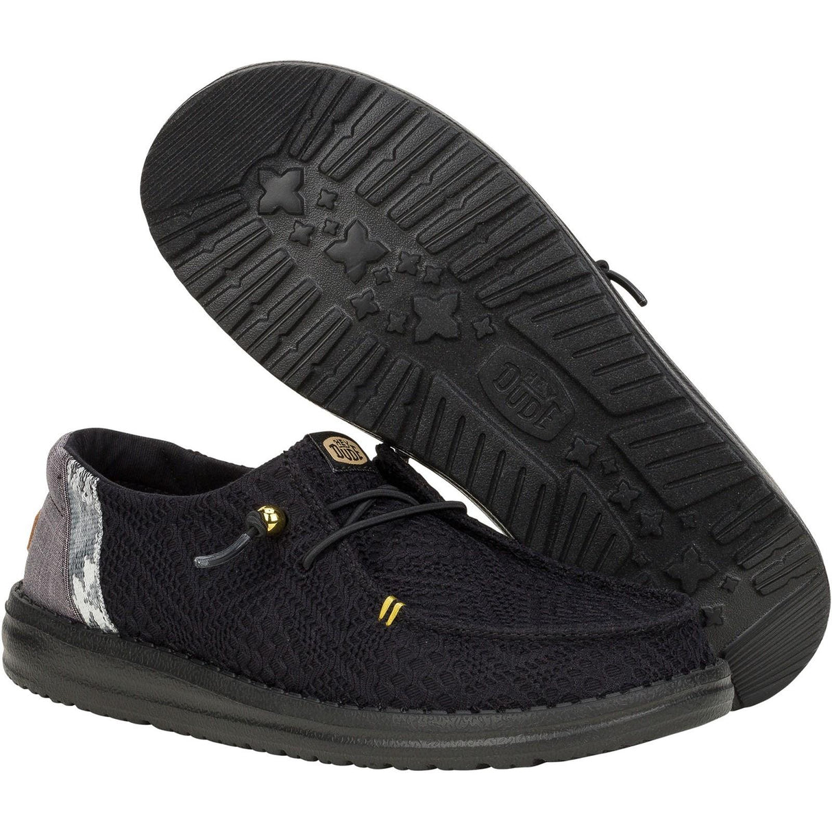 HEYDUDE Womens Wendy Boho Crochet Shoes Black