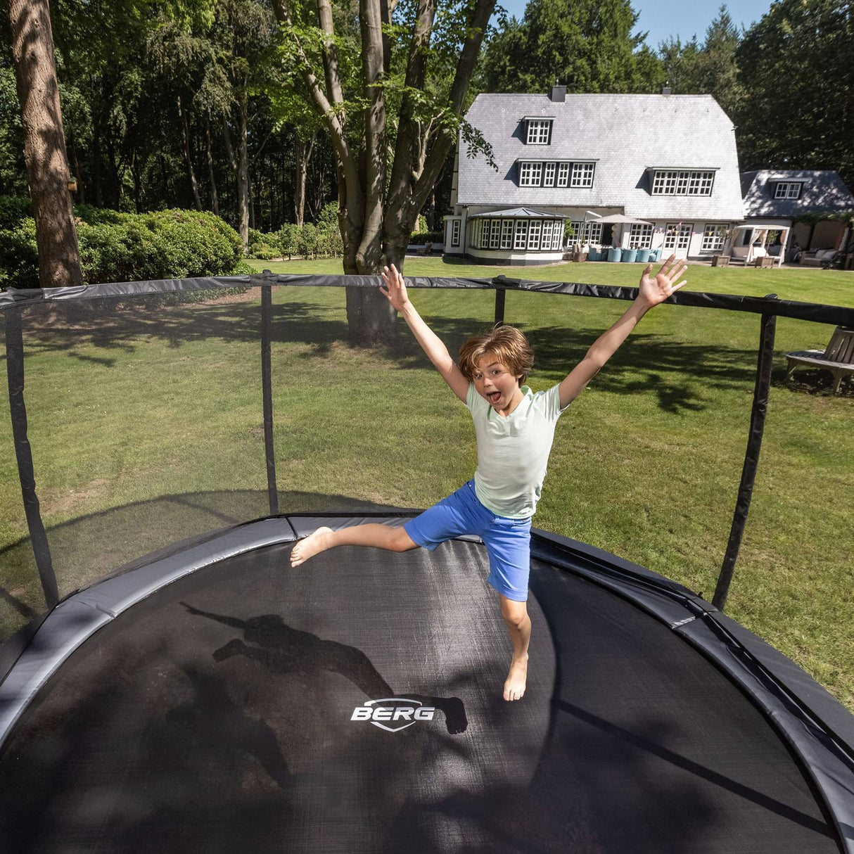 BERG Elite InGround 430 Trampoline Grey + Safety Net DLX XL
