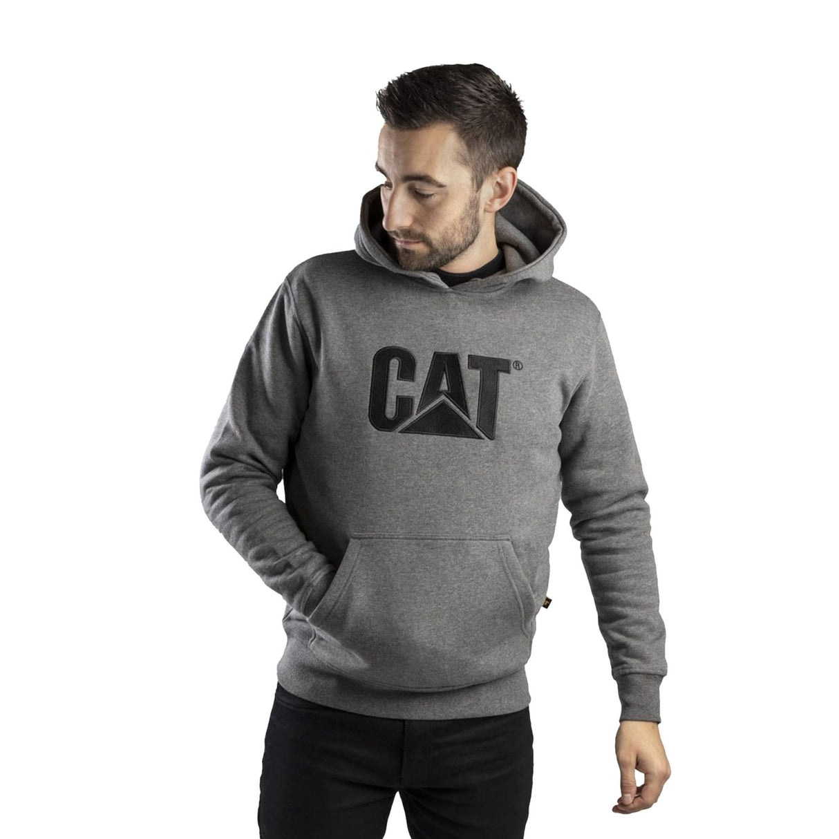 Caterpillar Mens Trademark Hooded Sweatshirt Heather Grey