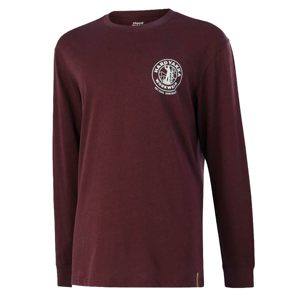 Hard Yakka Mens Heritage Icon Long Sleeve Tee Burgundy
